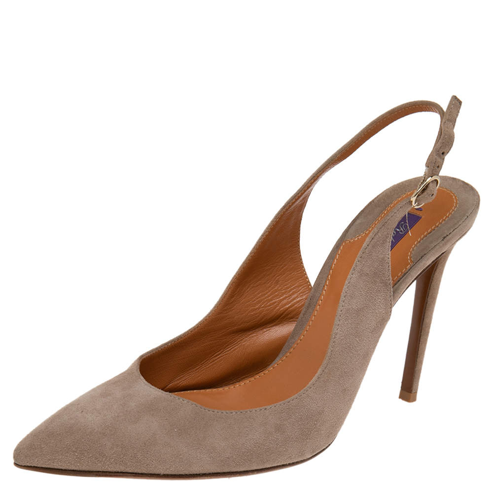 Pre Owned Ralph Lauren Beige Suede  Pointed Toe Slingback Sandals Size 39
