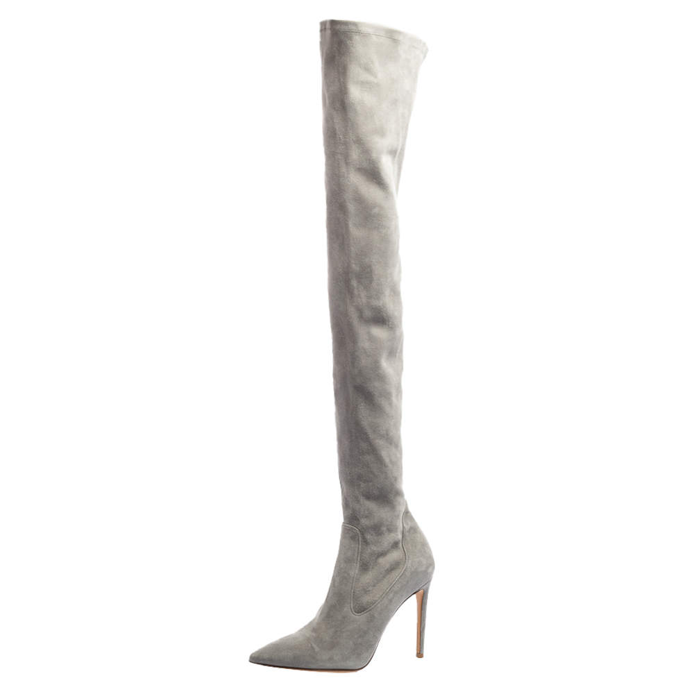 Pre Owned Ralph Lauren Grey Suede Over The Knee Boots Size 37
