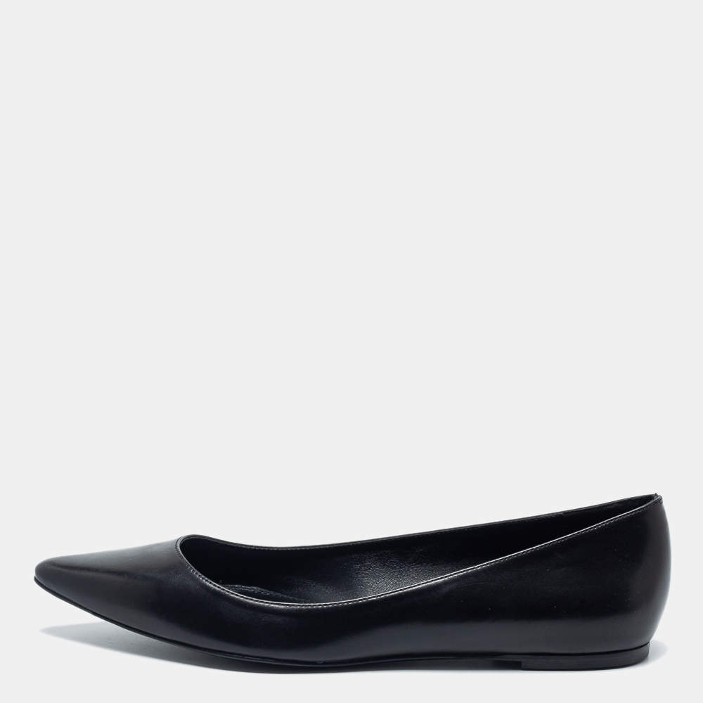 Pre Owned Ralph Lauren Black Leather Ballet Flats Size 38.5