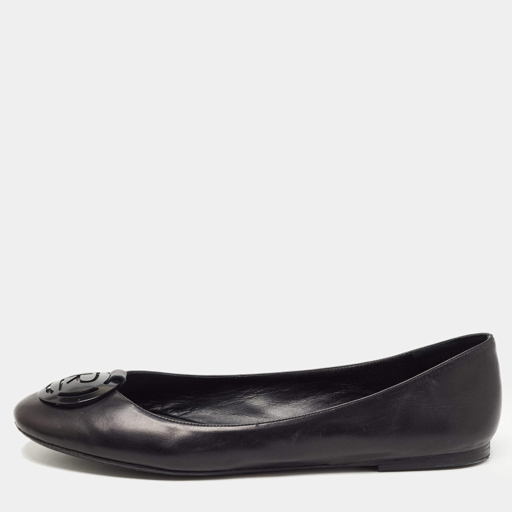 Pre Owned Ralph Lauren Black Leather Ballet Flats Size 41