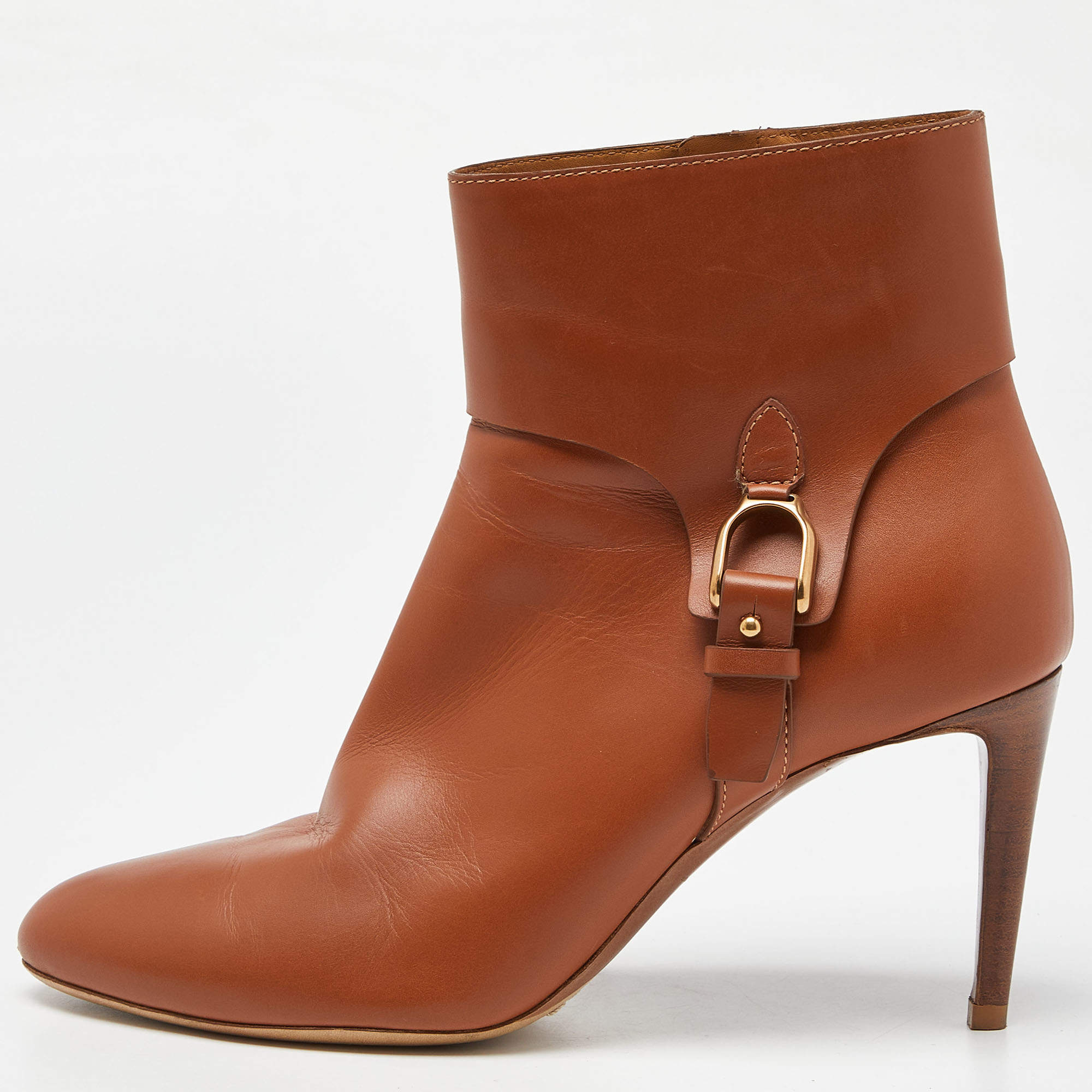 Pre Owned Ralph Lauren Tan Leather Ankle Boots Size 39