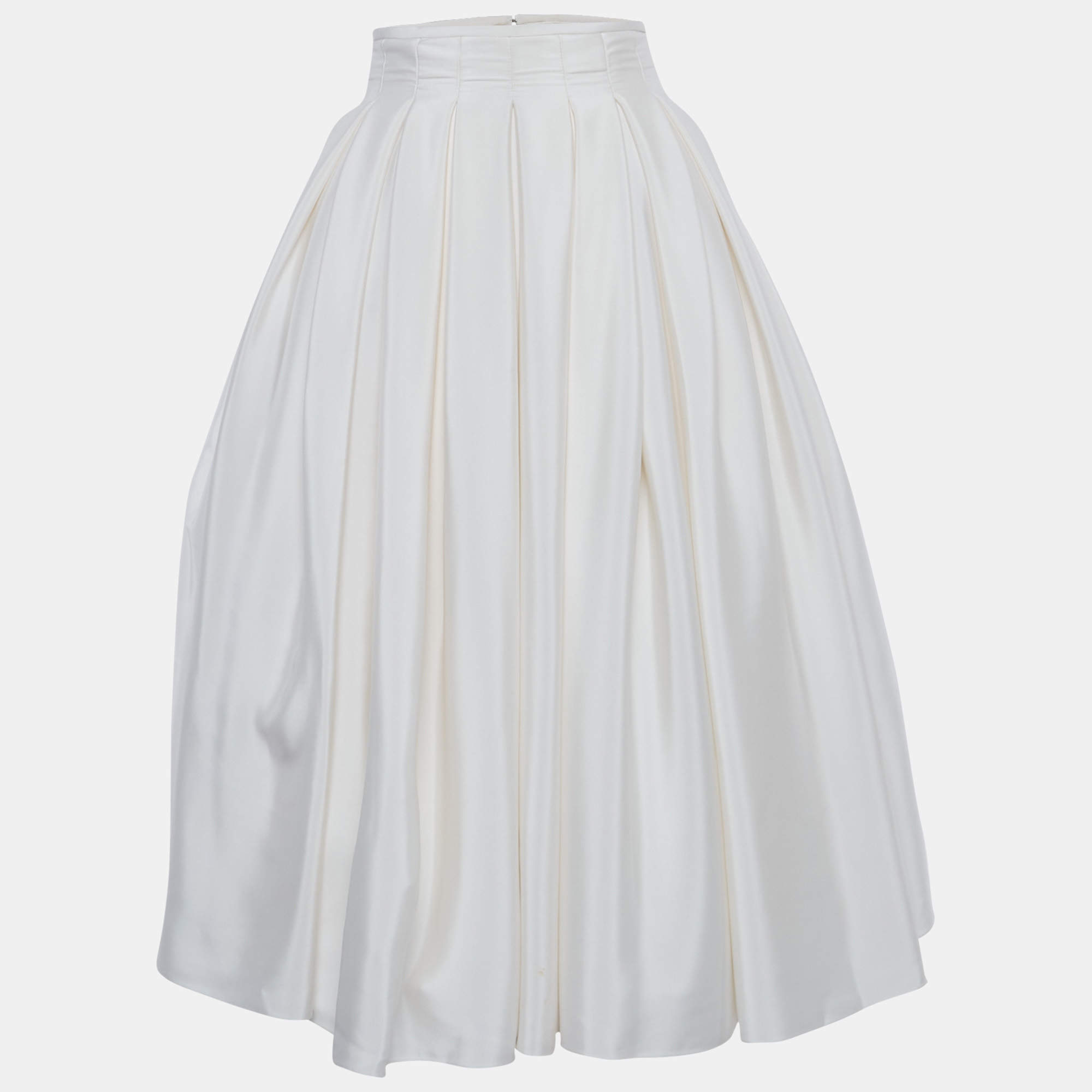 Pre Owned Rami al ali Cream Pleated Midi Skirt S