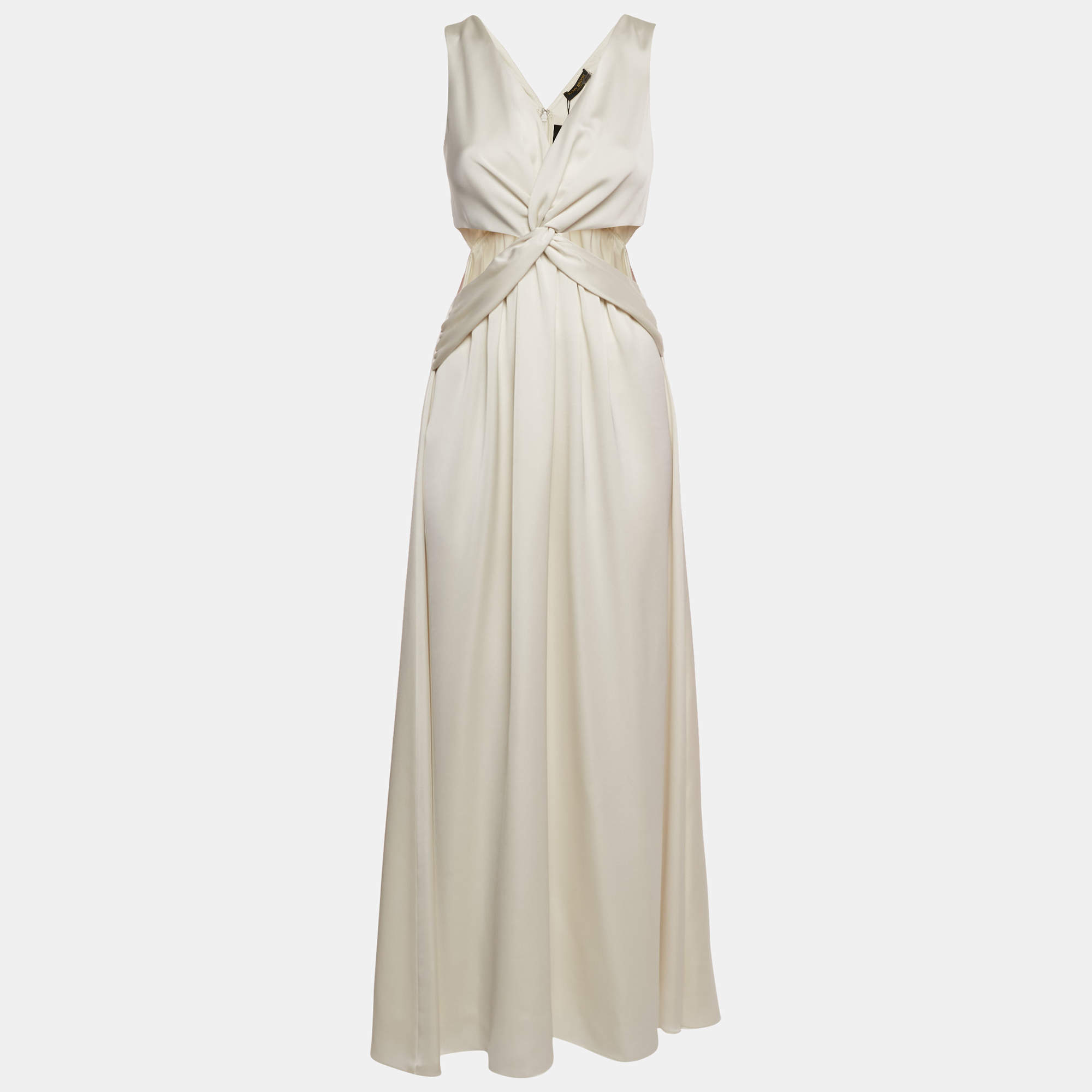 Pre Owned فستان رامى بروك أبيض عاجي ساتان مفتوح قَصَّة إيرين مقاس صغير جدًا (إكس سمول)