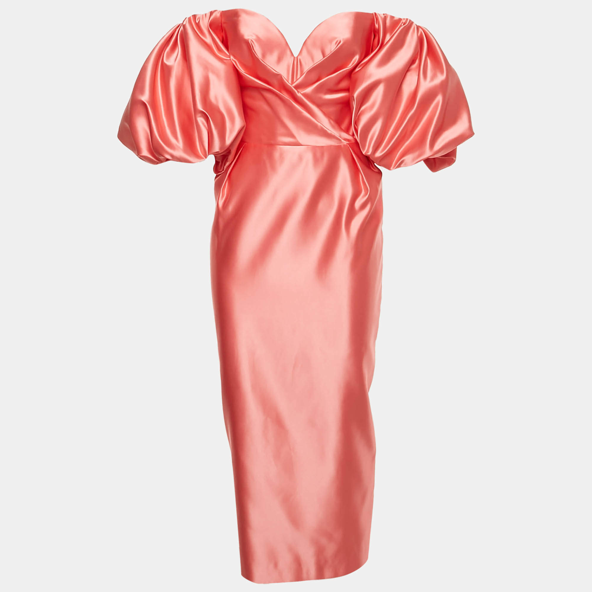 Pre Owned Rasario Pink Satin Puff Sleeve Strapless Corset Midi Dress S