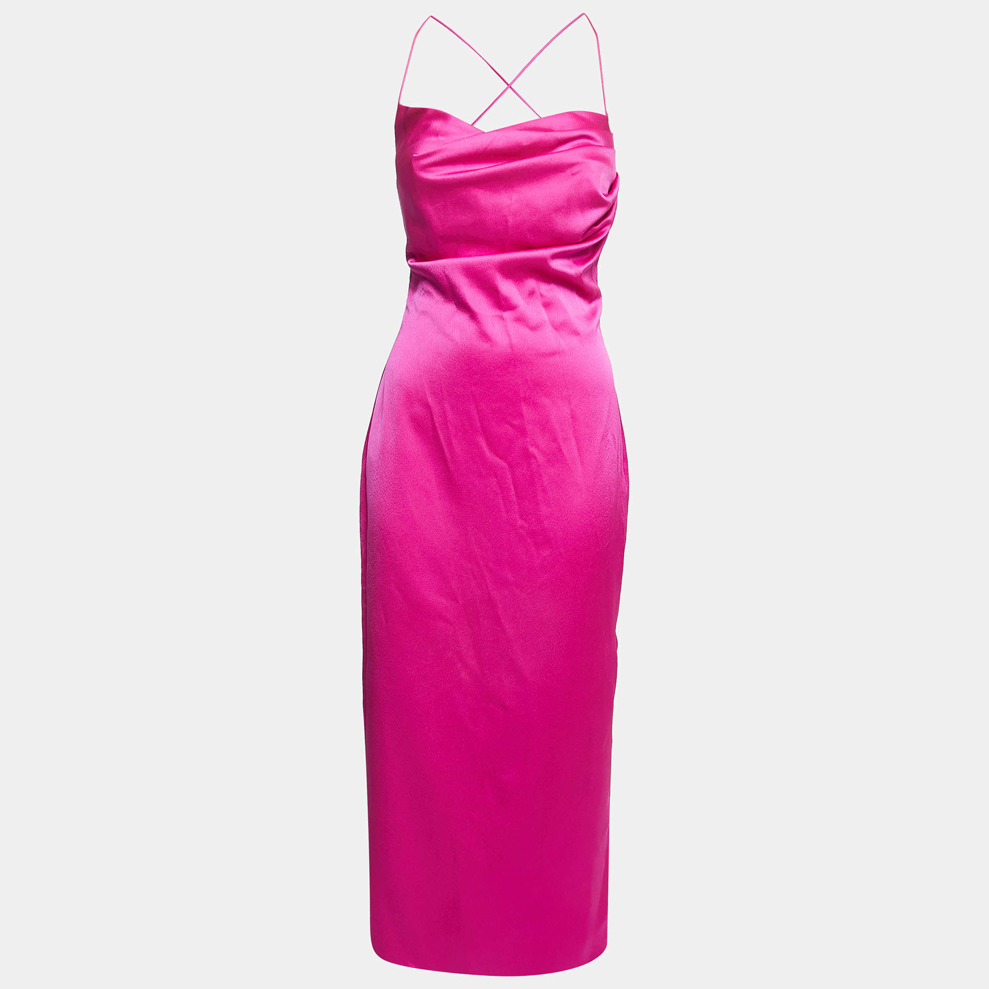 Rasario Pink Crepe Cowl Neck Strappy Maxi Dress S