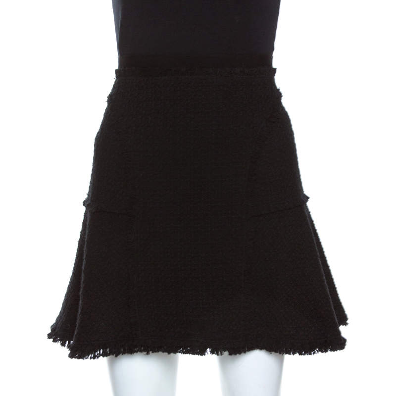 مملوكة مسبقًا تنورة ريبيكا تايلور مكشكشة تويد أسود بشراشيب مقاس متوسط - ميديوم