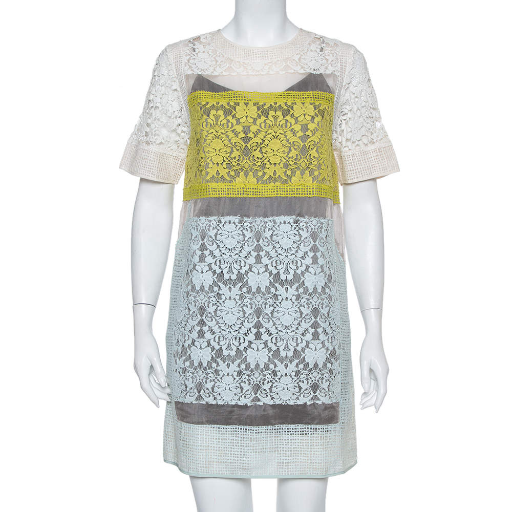 Rebecca Taylor Multicolor Lace Sheer Shift Dress S