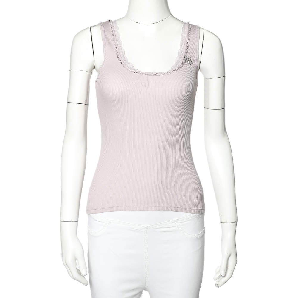 مملوكة مسبقًا توب تانك ريبيكا تايلور تريكو مضلع بنفسجي فاتح برقبة مزخرفة بحواف دانتيل مقاس صغير - سمول