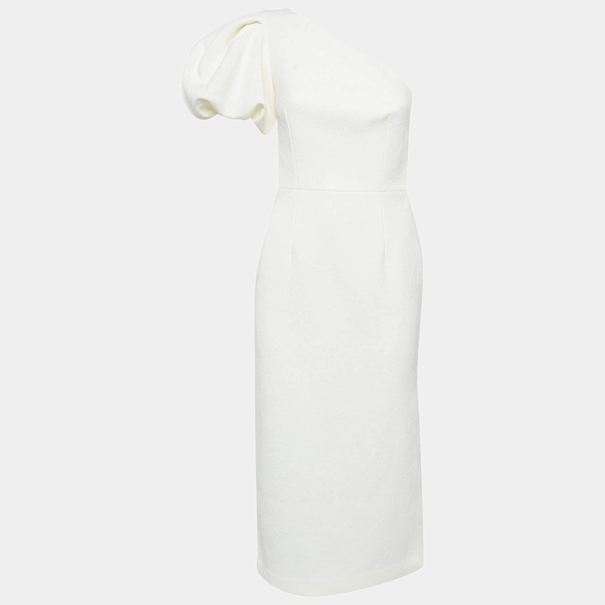 Pre Owned Rebecca Vallance Textured Crepe One-Shoulder Midi Dress S