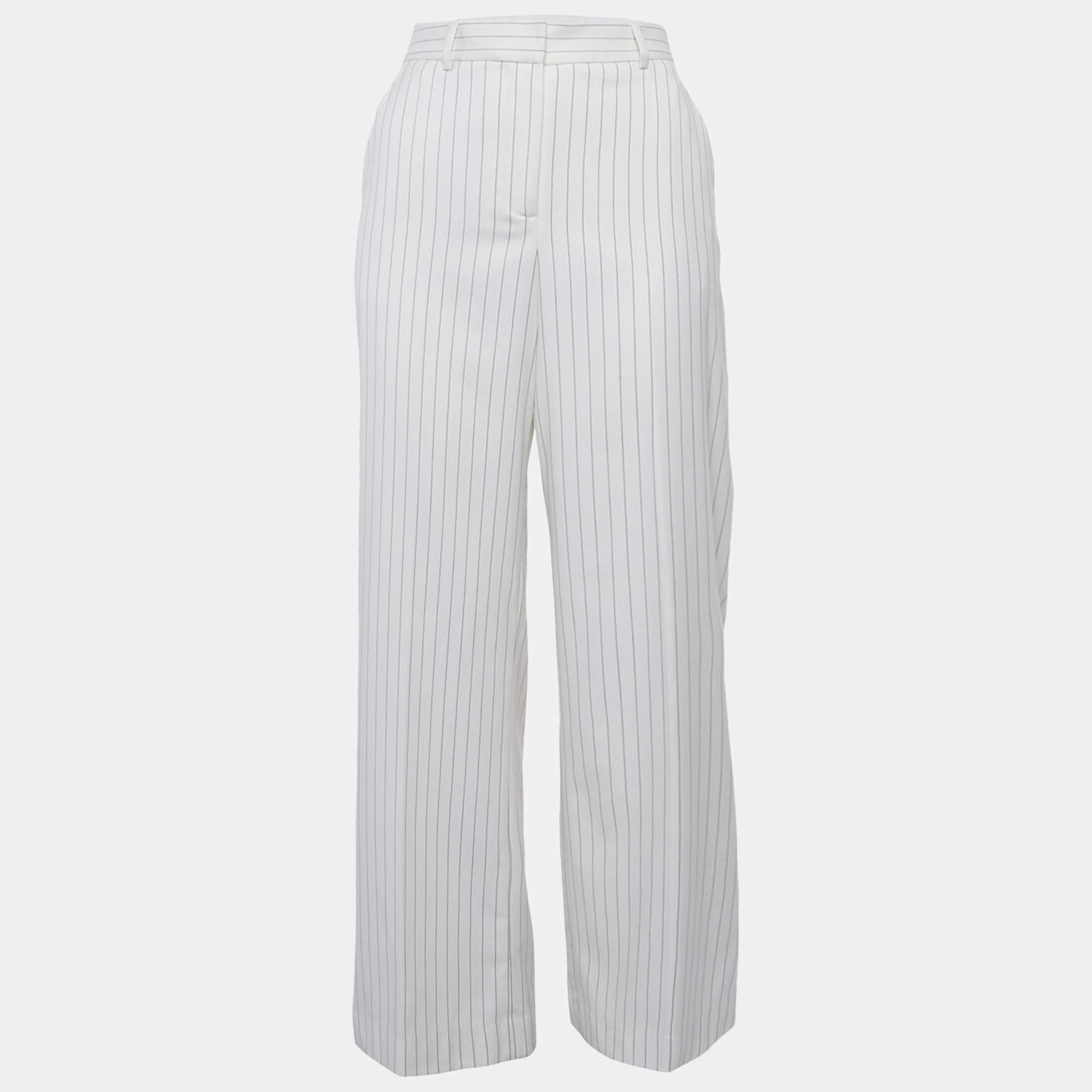 Pre Owned Rebecca Vallance White Pinstriped Crepe Straight Fit Trousers S