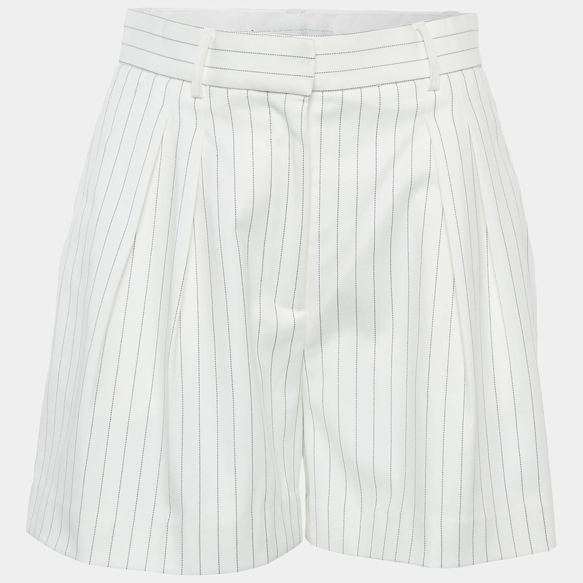 Pre Owned Rebecca Vallance White Pinstriped Crepe Shorts S