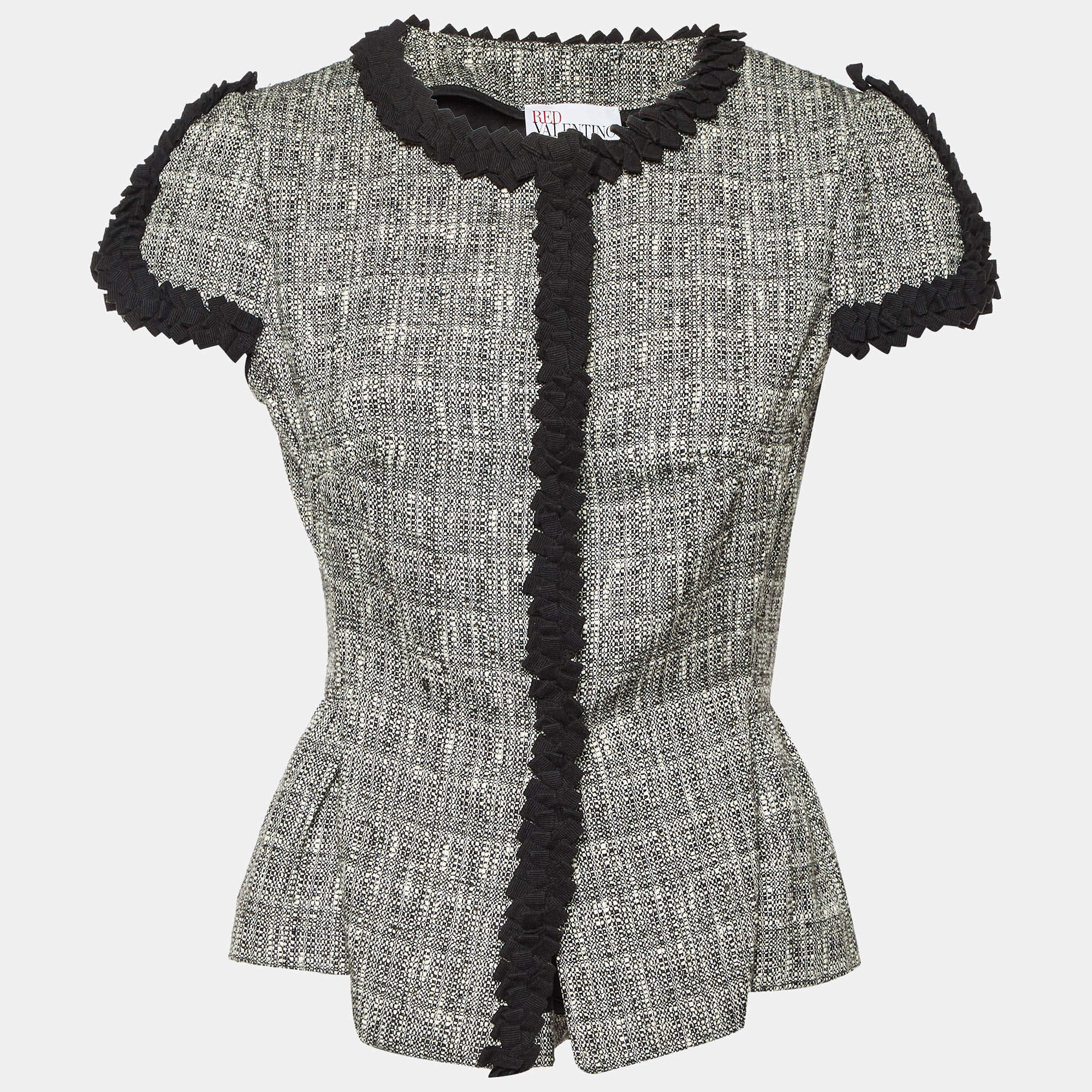 RED Valentino Monochrome Tweed Ruffle Trim Jacket M
