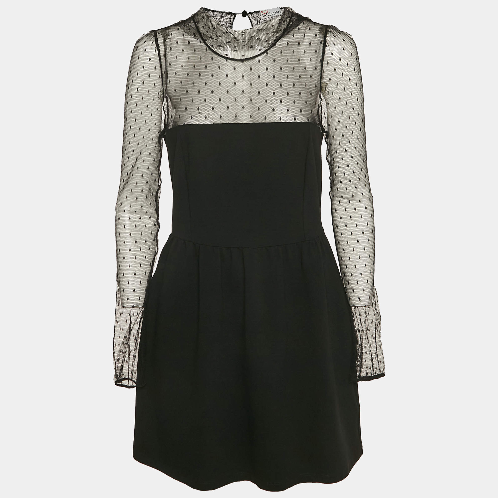Pre Owned RED Valentino Black Knit and Tulle Long Sleeve Mini Dress XL