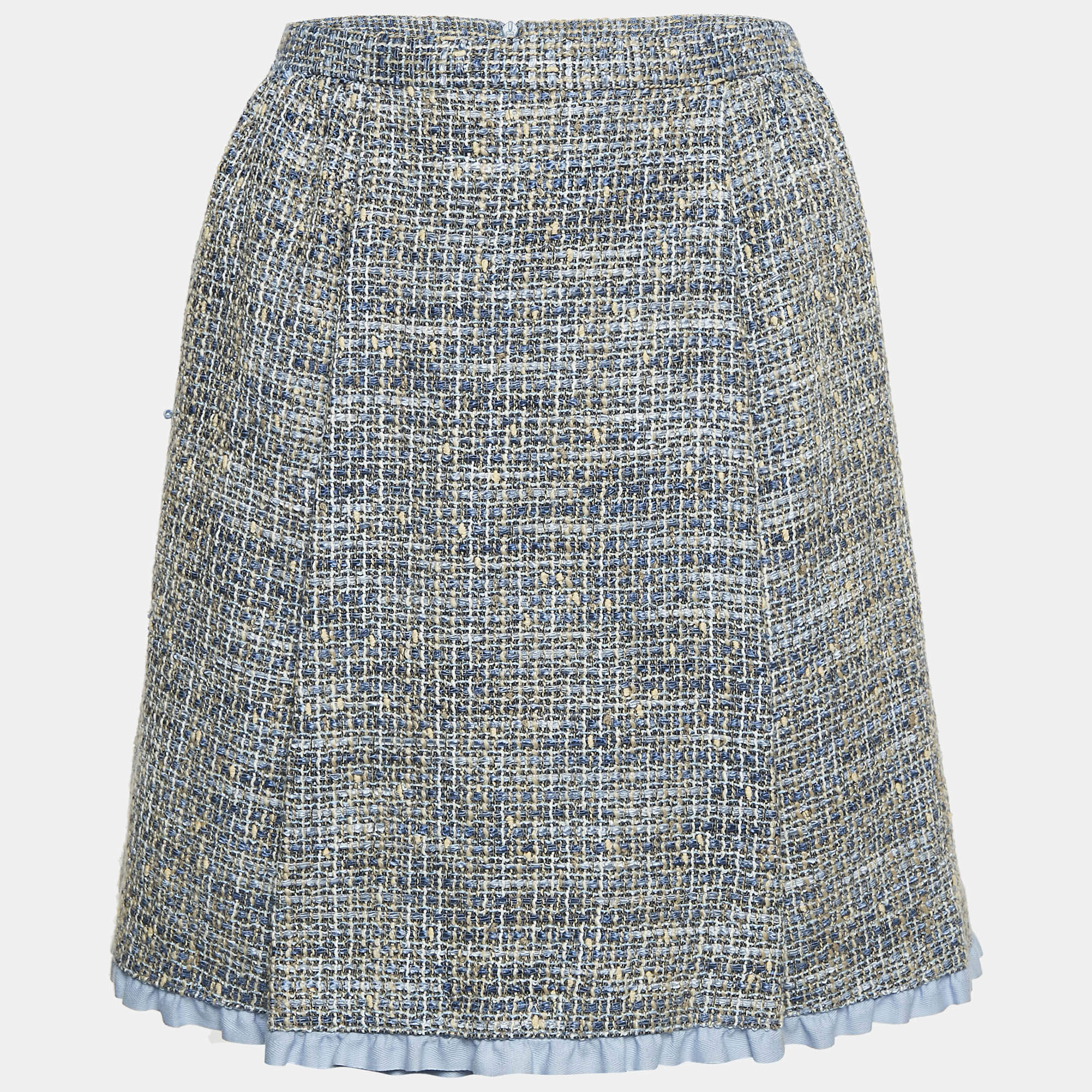 RED Valentino Blue Tweed Ruffled Mini Skirt L