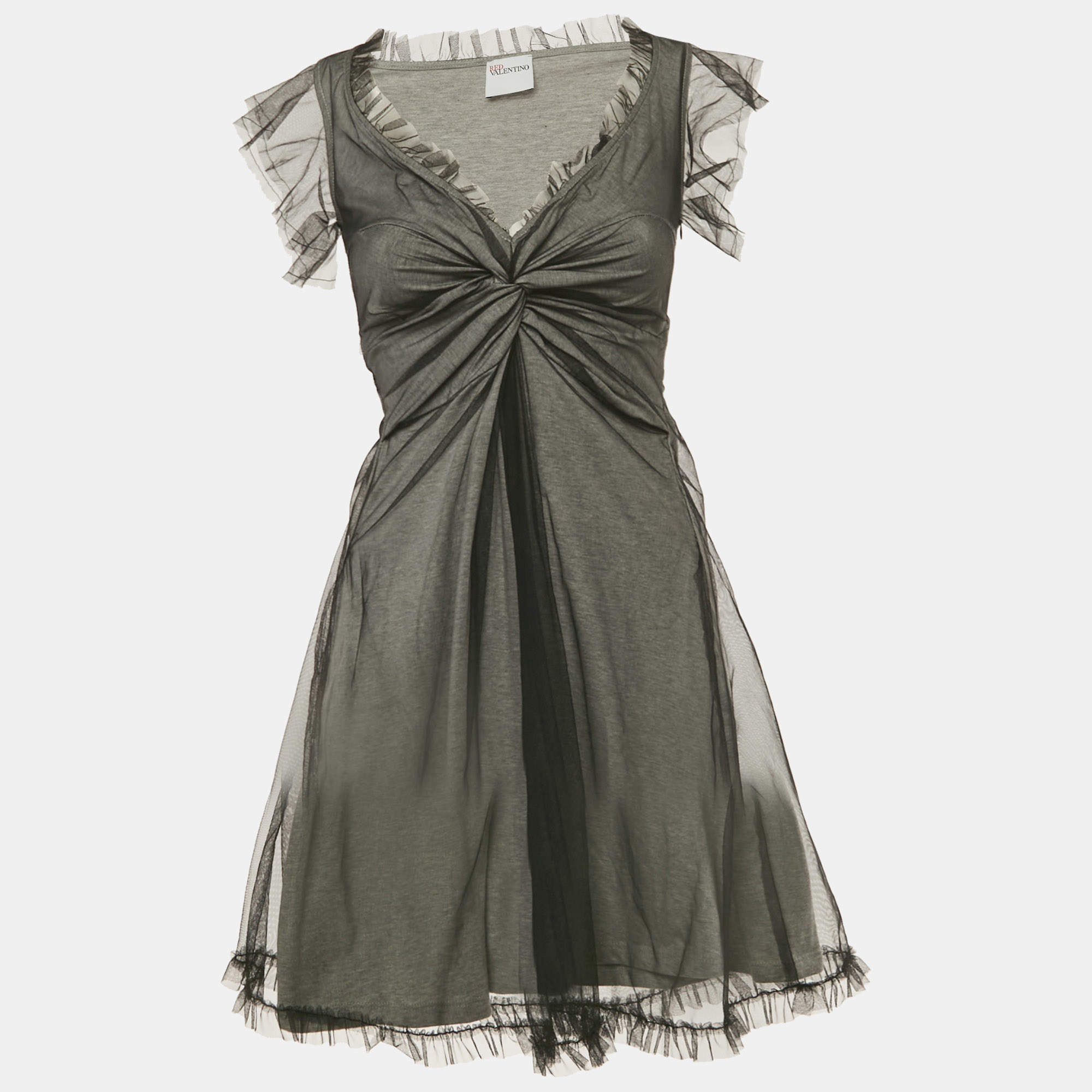 Pre Owned RED Valentino Grey Tulle Sleeveless Mini Dress S
