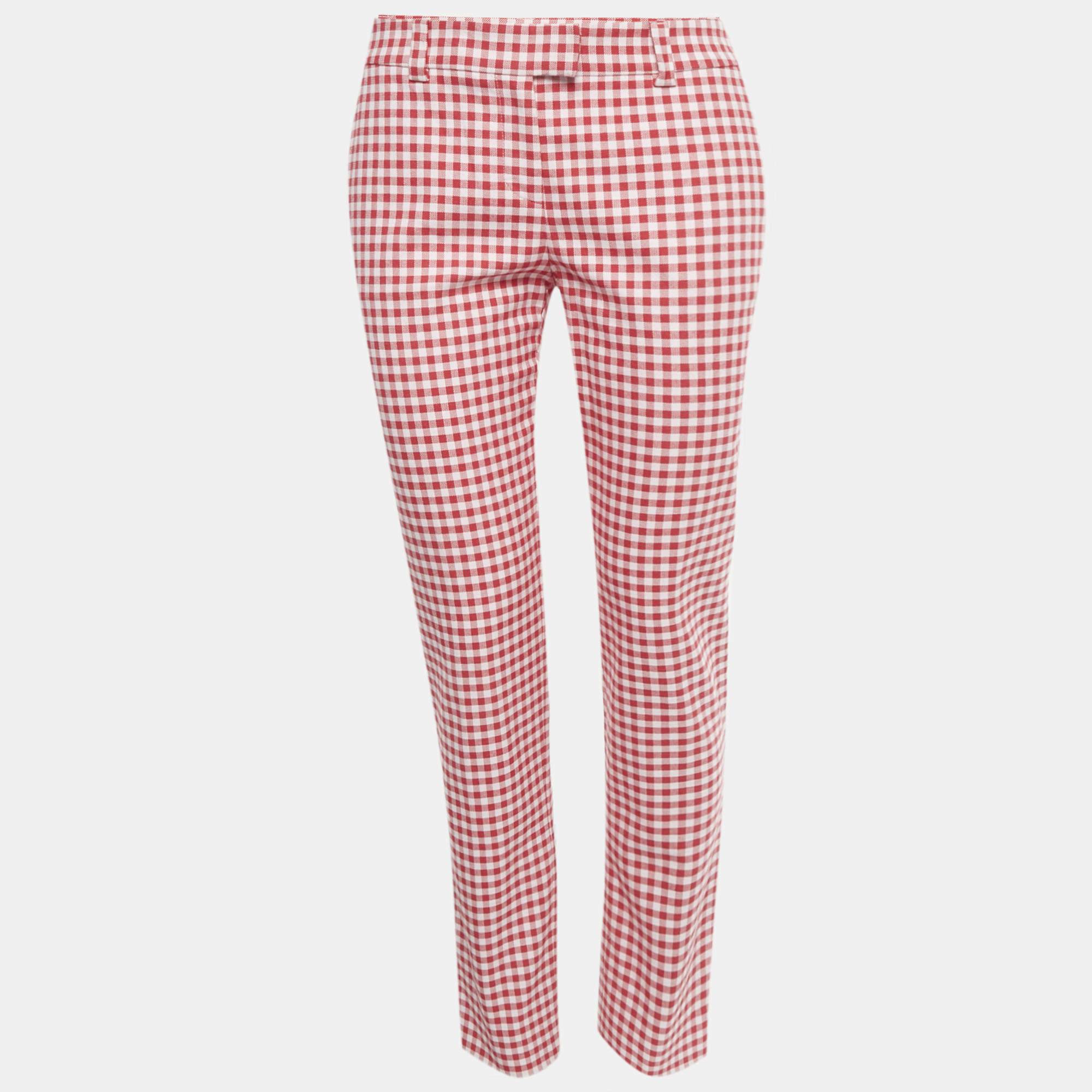 Pre Owned RED Valentino Red Gingham Cotton Trousers M