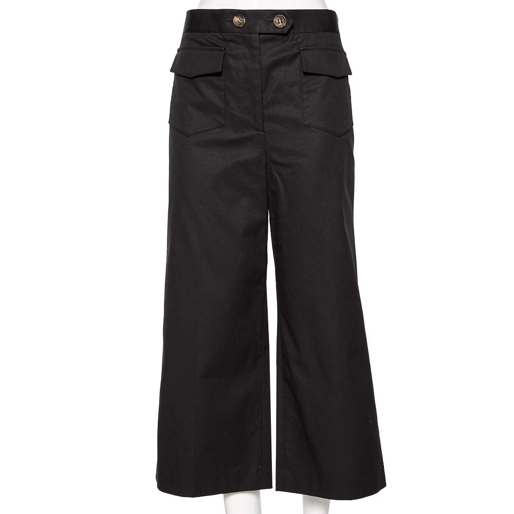 Pre Owned RED Valentino Black Canvas Flared Leg Cropped Pants L