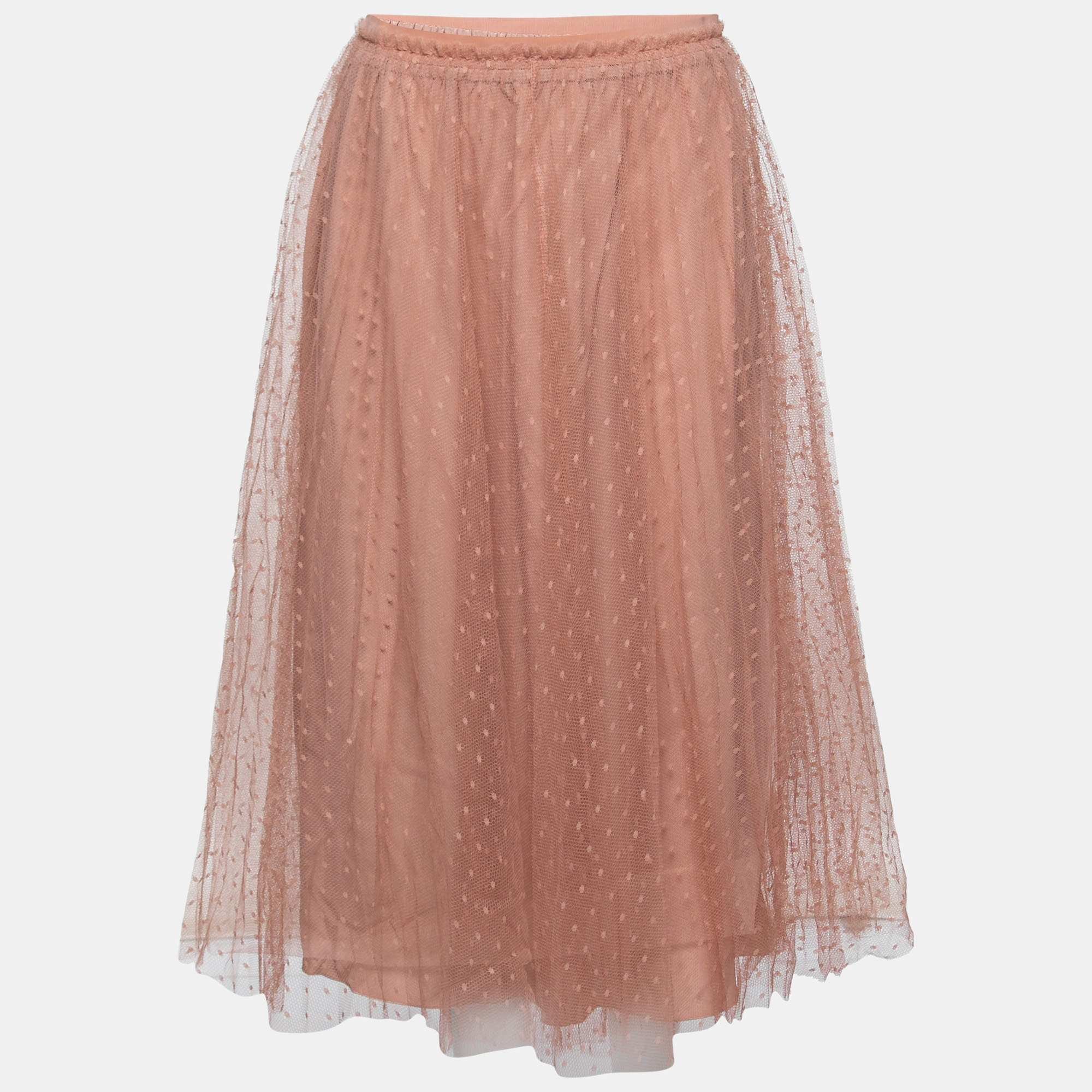 Pre Owned RED Valentino Light Pink Polka-Dot Pleated Tulle Midi Skirt M