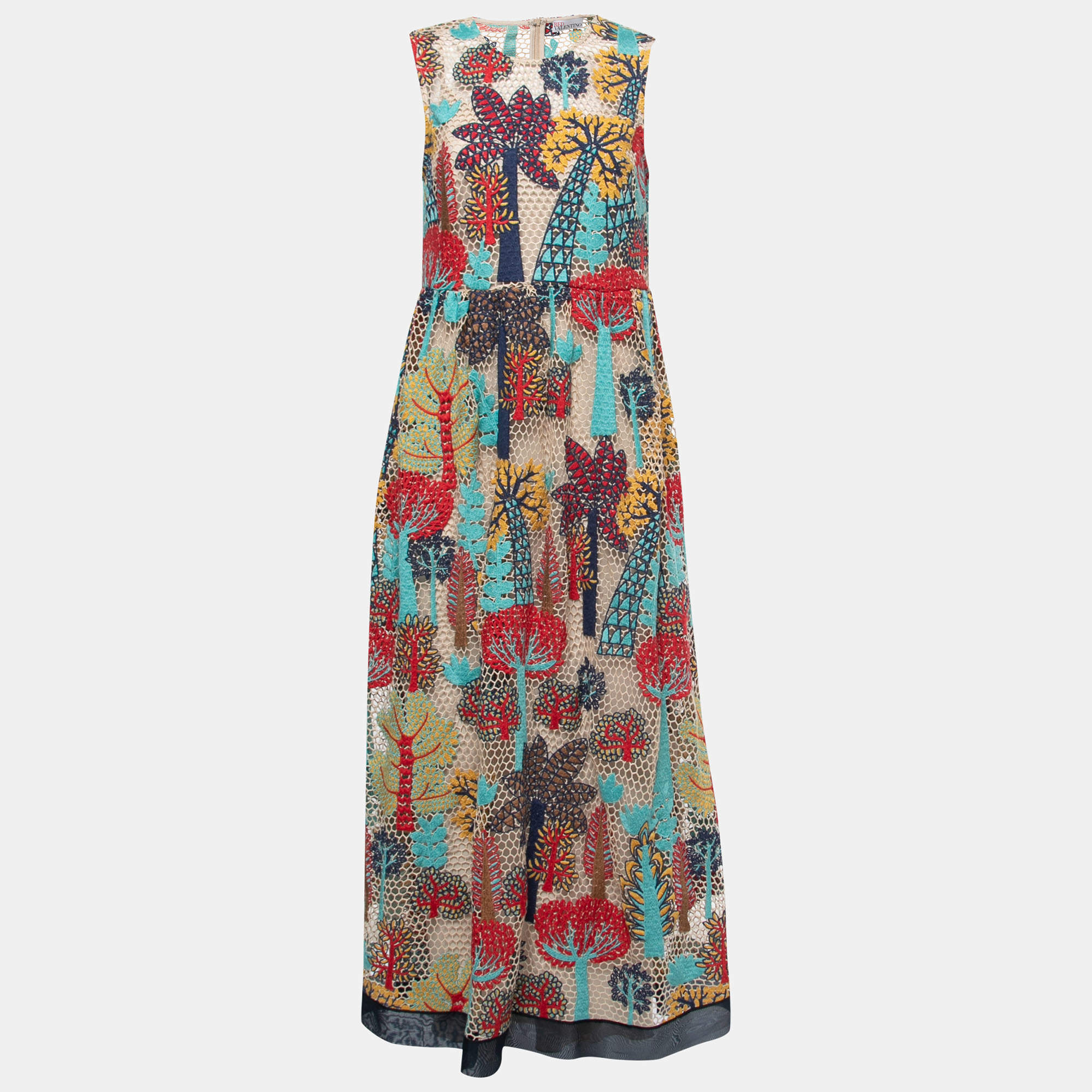RED Valentino Multicolor Open Lace Embroidered Maxi Dress M