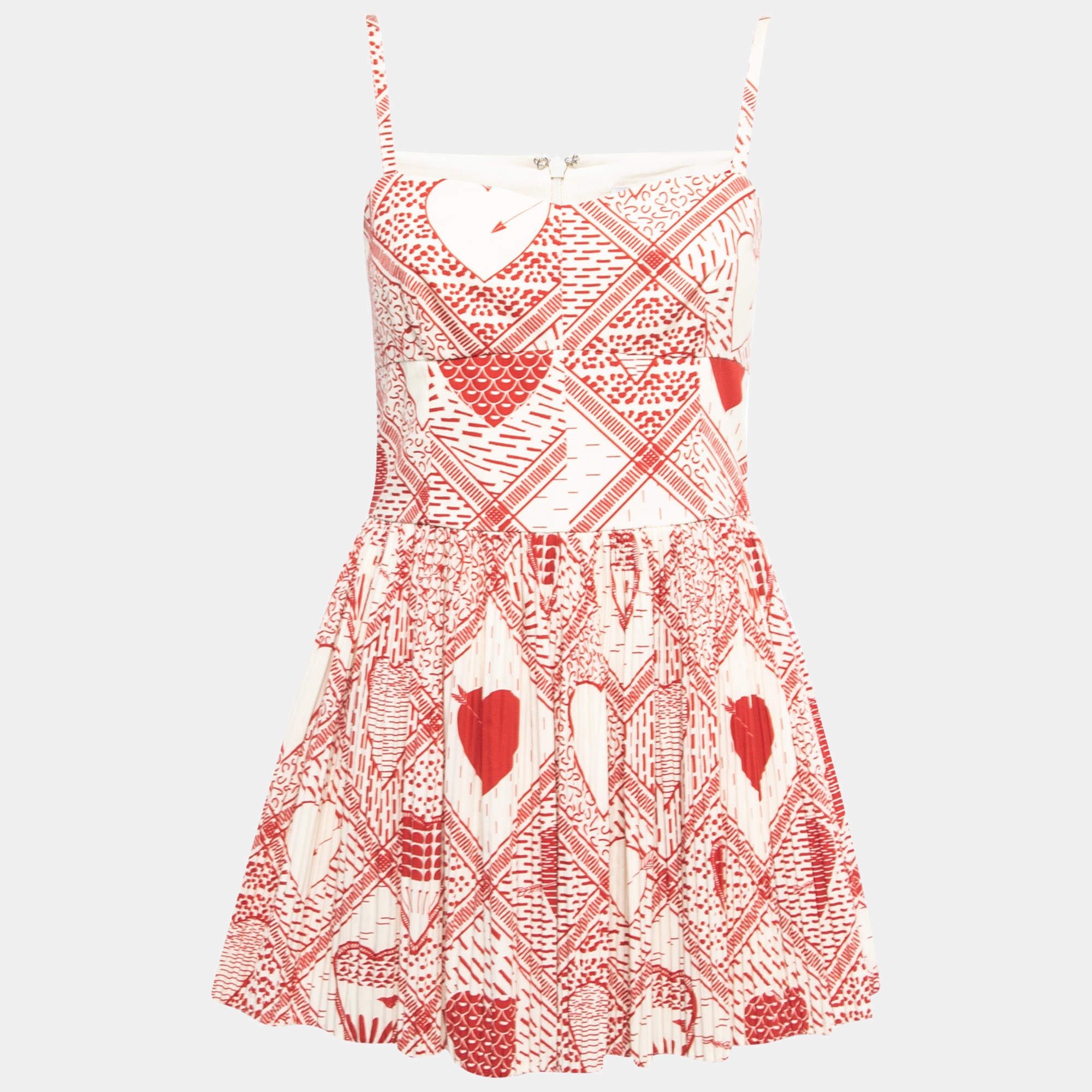 Pre Owned RED Valentino Cream/Red Printed Cotton Sleeveless Mini Dress M