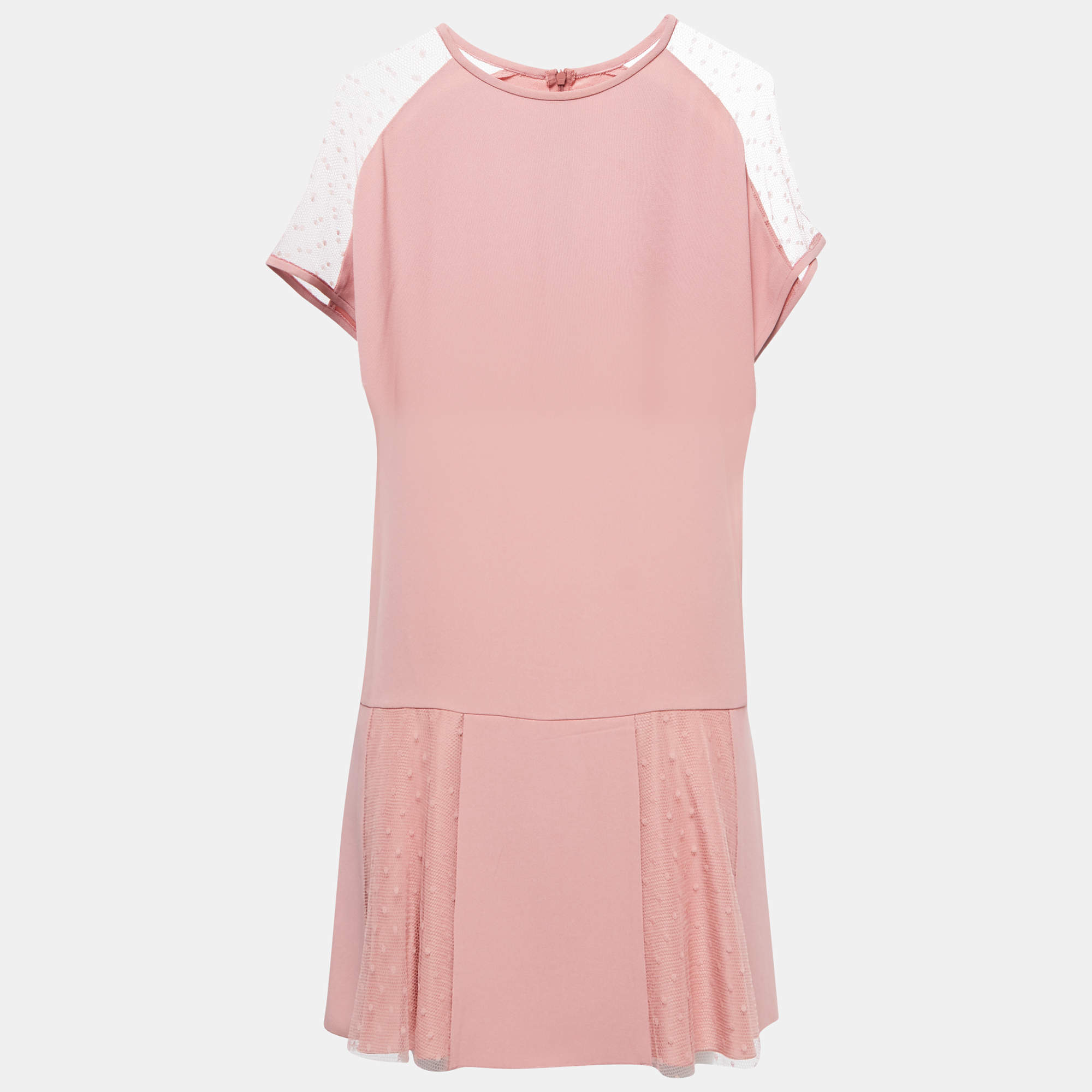 RED Valentino Salmon Pink Crepe & Tulle Shift Dress S