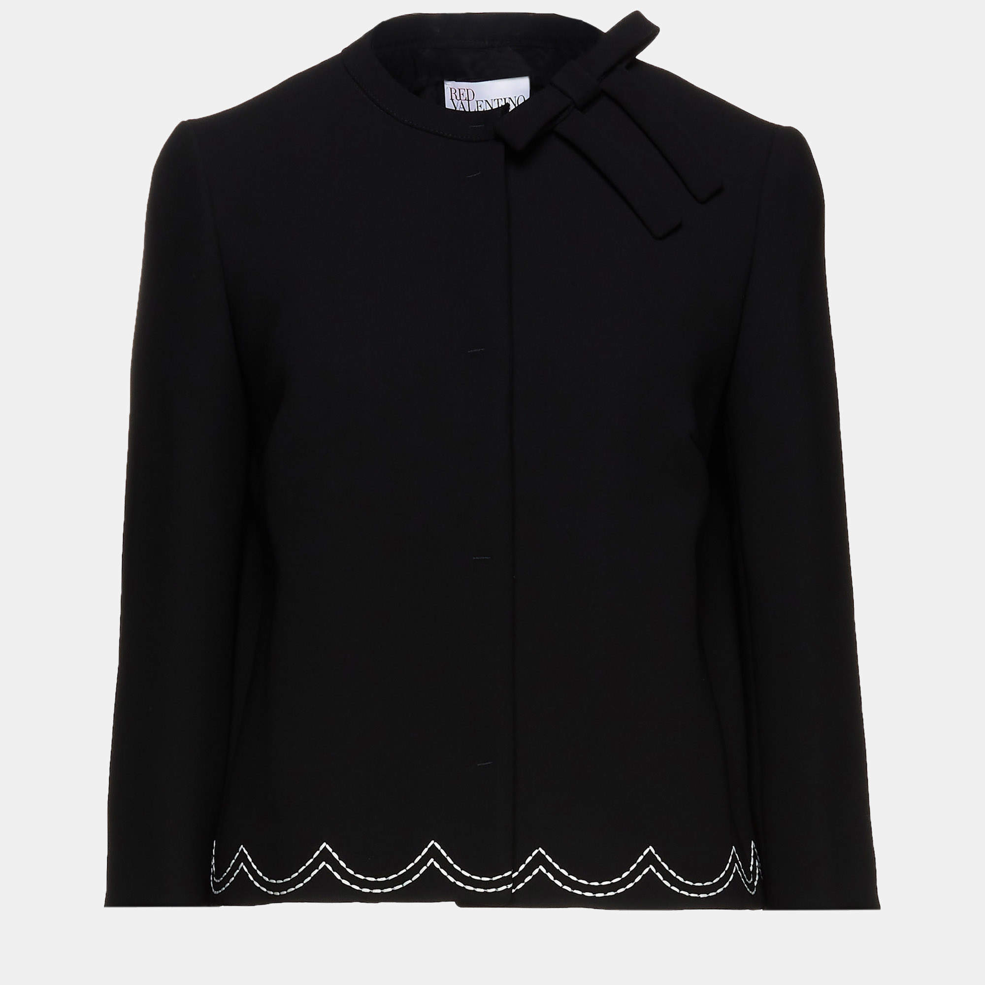 Red Valentino Black Crepe Bow Detail Jacket L (IT 44) 