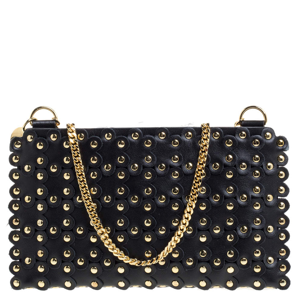 Pre Owned RED Valentino Black Leather Flower Puzzle Pochette Bag