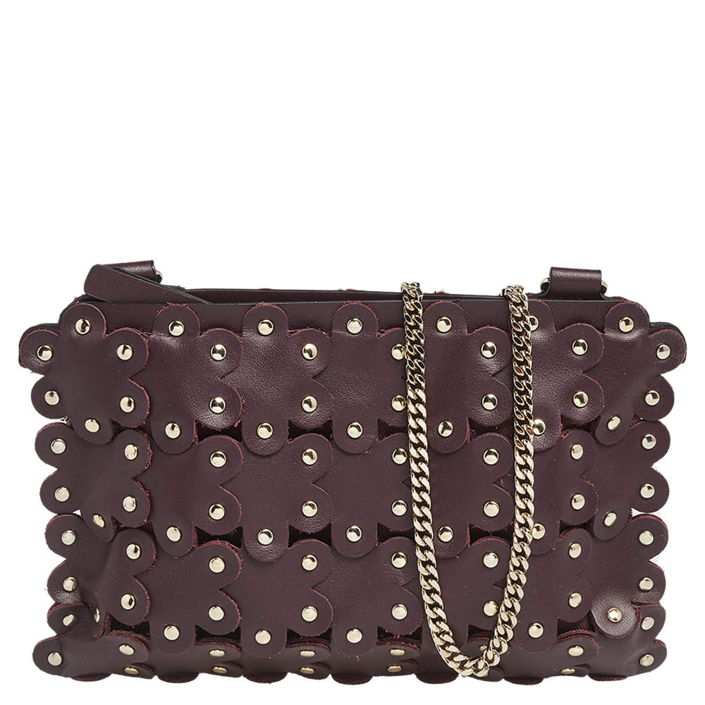 Pre Owned RED Valentino Plum Leather Flower Puzzle Pochette Bag
