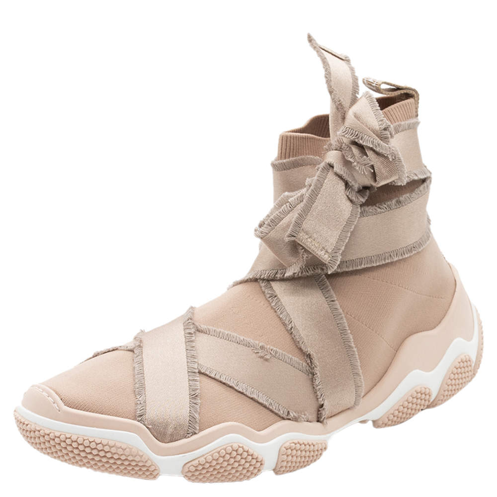 RED Valentino Nude Stretch Fabric Glam Run Ultra Ballet High-Top Sneakers Size 38