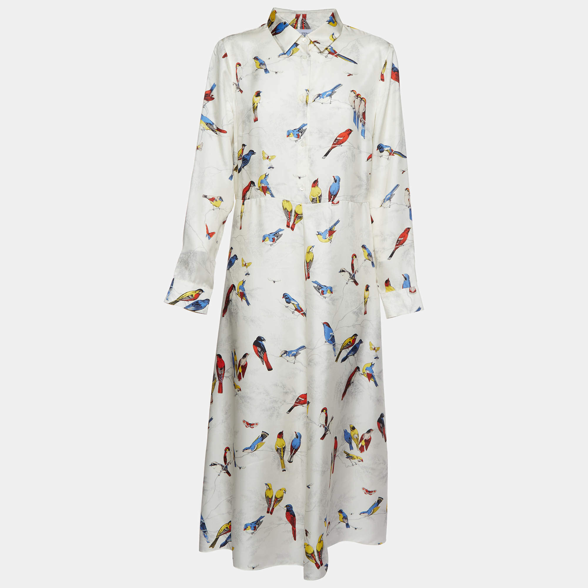 Pre Owned RED Valentino White Bird Print Silk Long Dress L