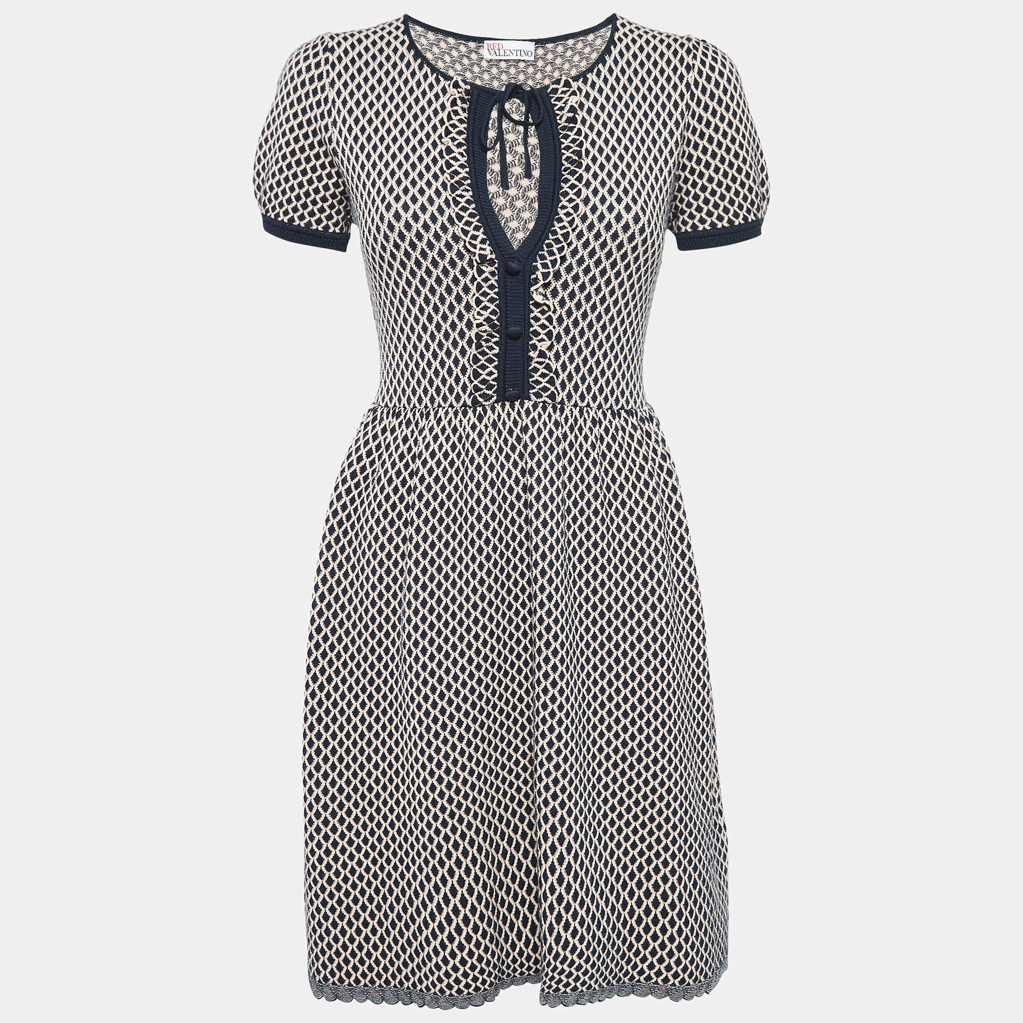 Pre Owned RED Valentino Pink/ Navy Blue Knit Mini Dress M