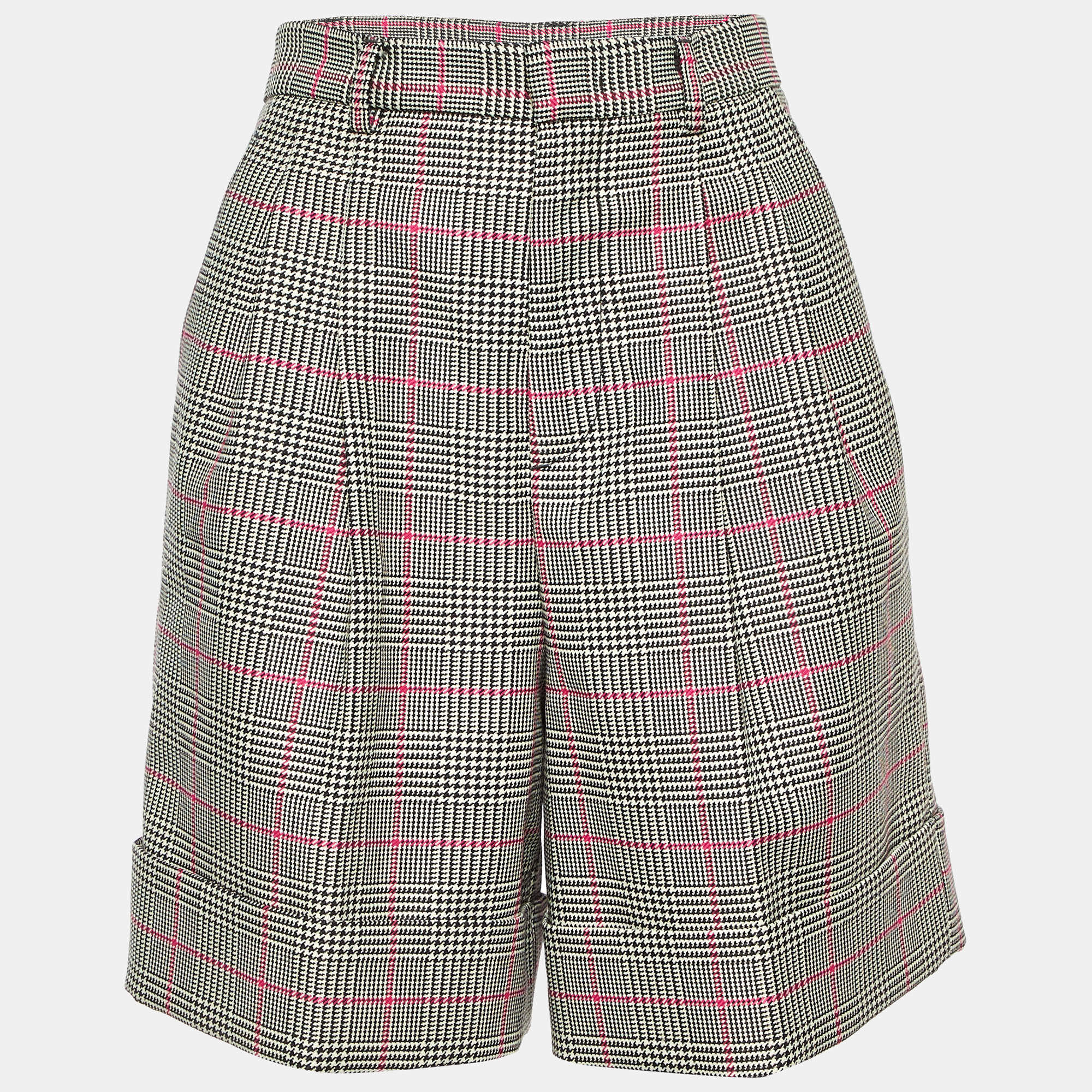 Pre Owned RED Valentino Cream Houndstooth Check Wool Blend Shorts S