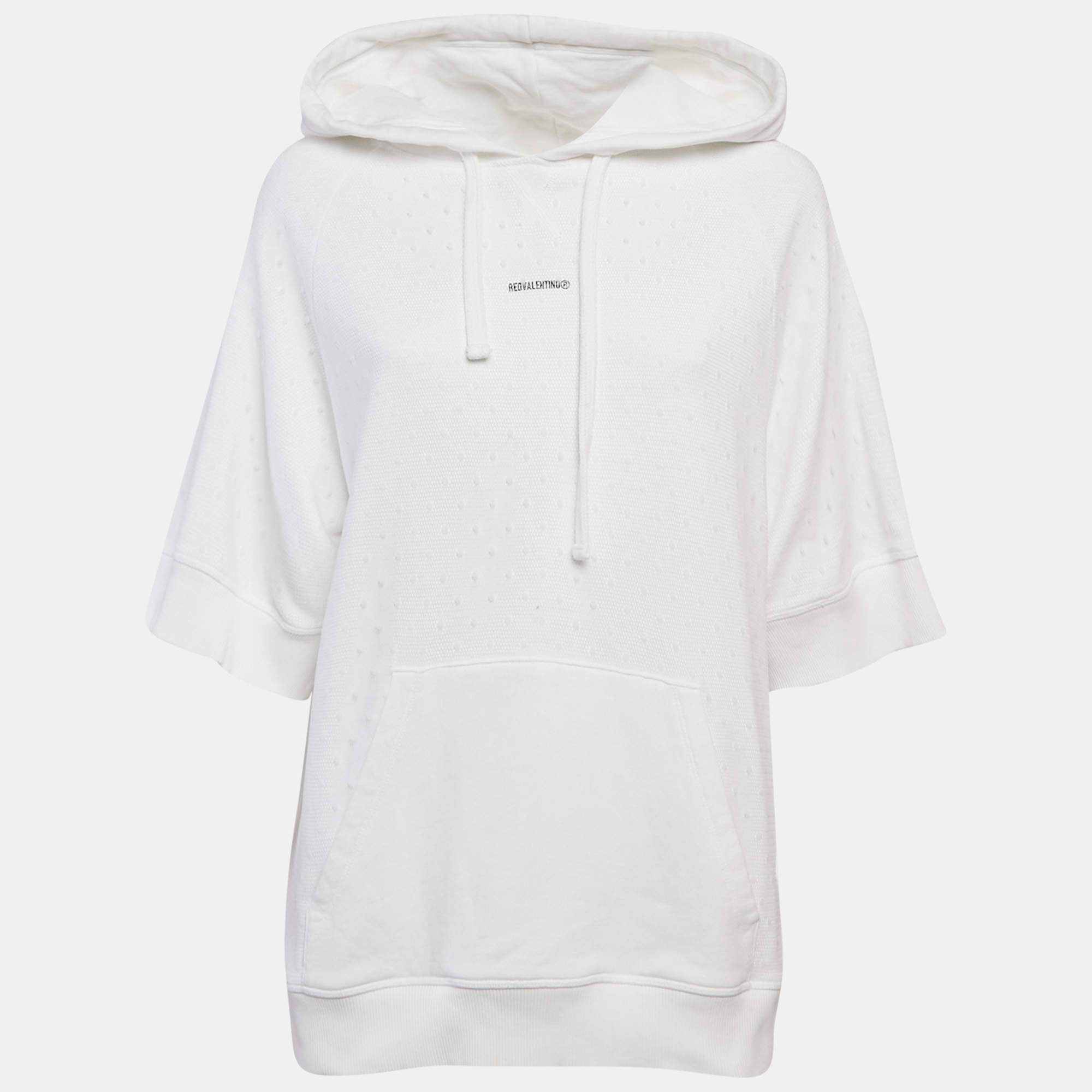 RED Valentino White Tulle and Cotton Knit Half Sleeve Hoodie XS