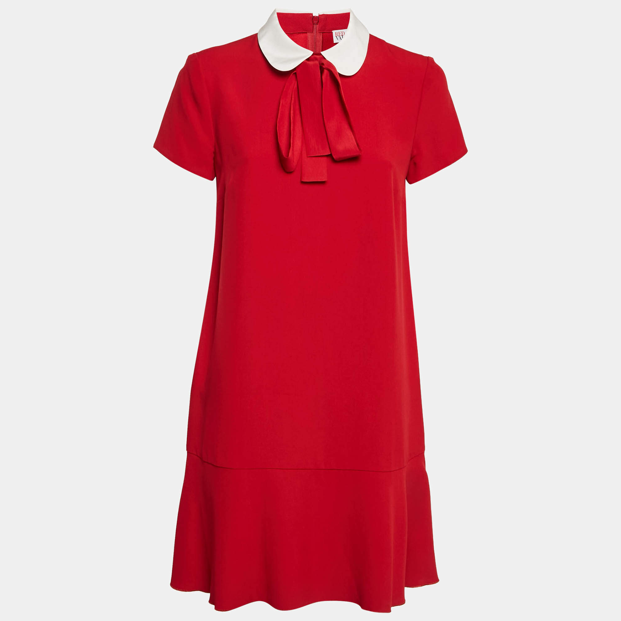 Pre Owned RED Valentino Red Sateen Peter Pan Bow Collar Mini Dress S