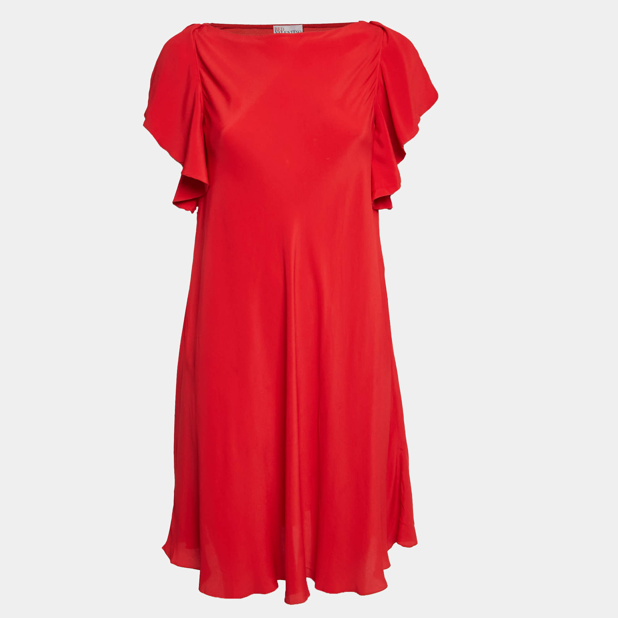 RED Valentino Red Crepe Ruffled Sleeve Mini Dress S