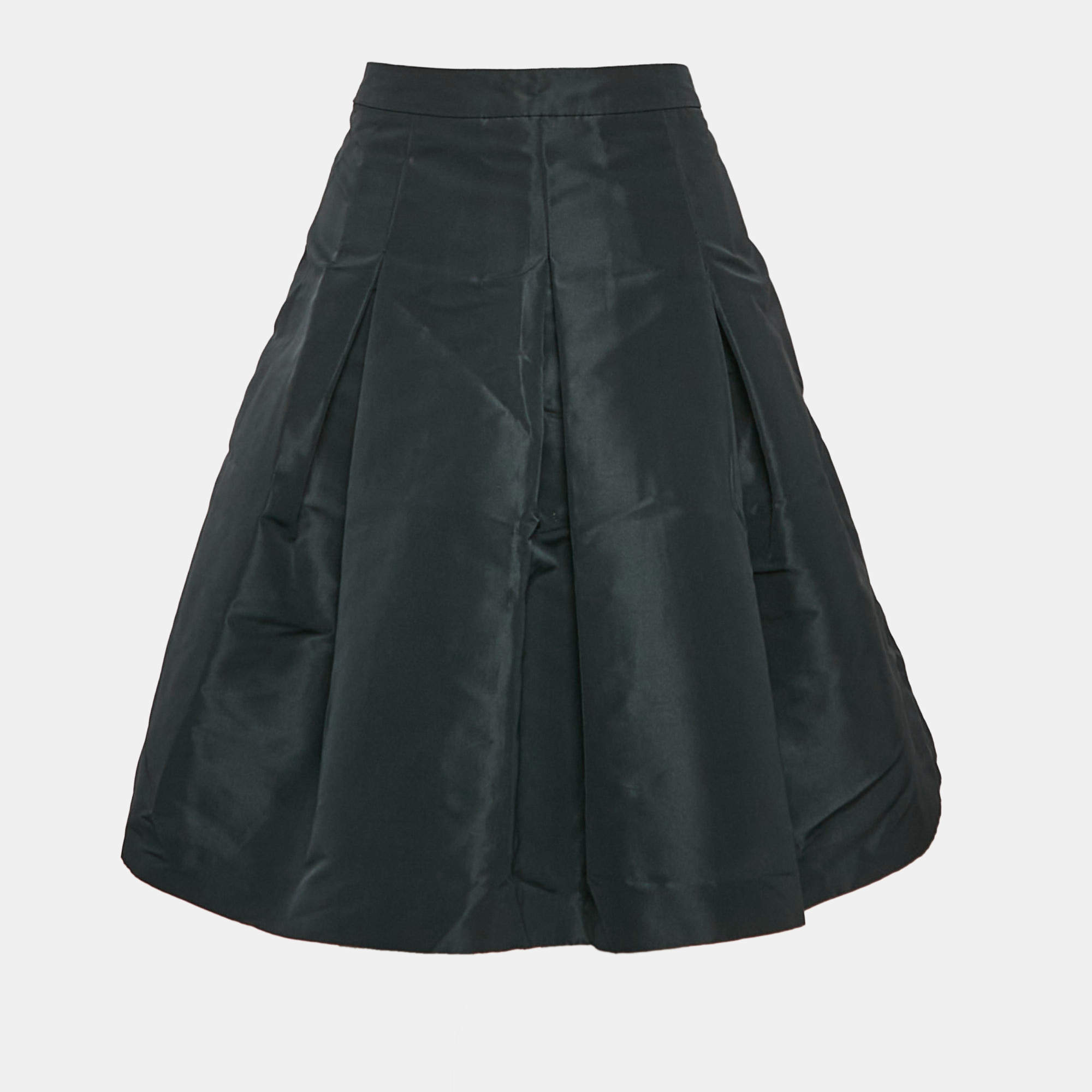 RED Valentino Black Faille Pleated Knee Length Skirt M