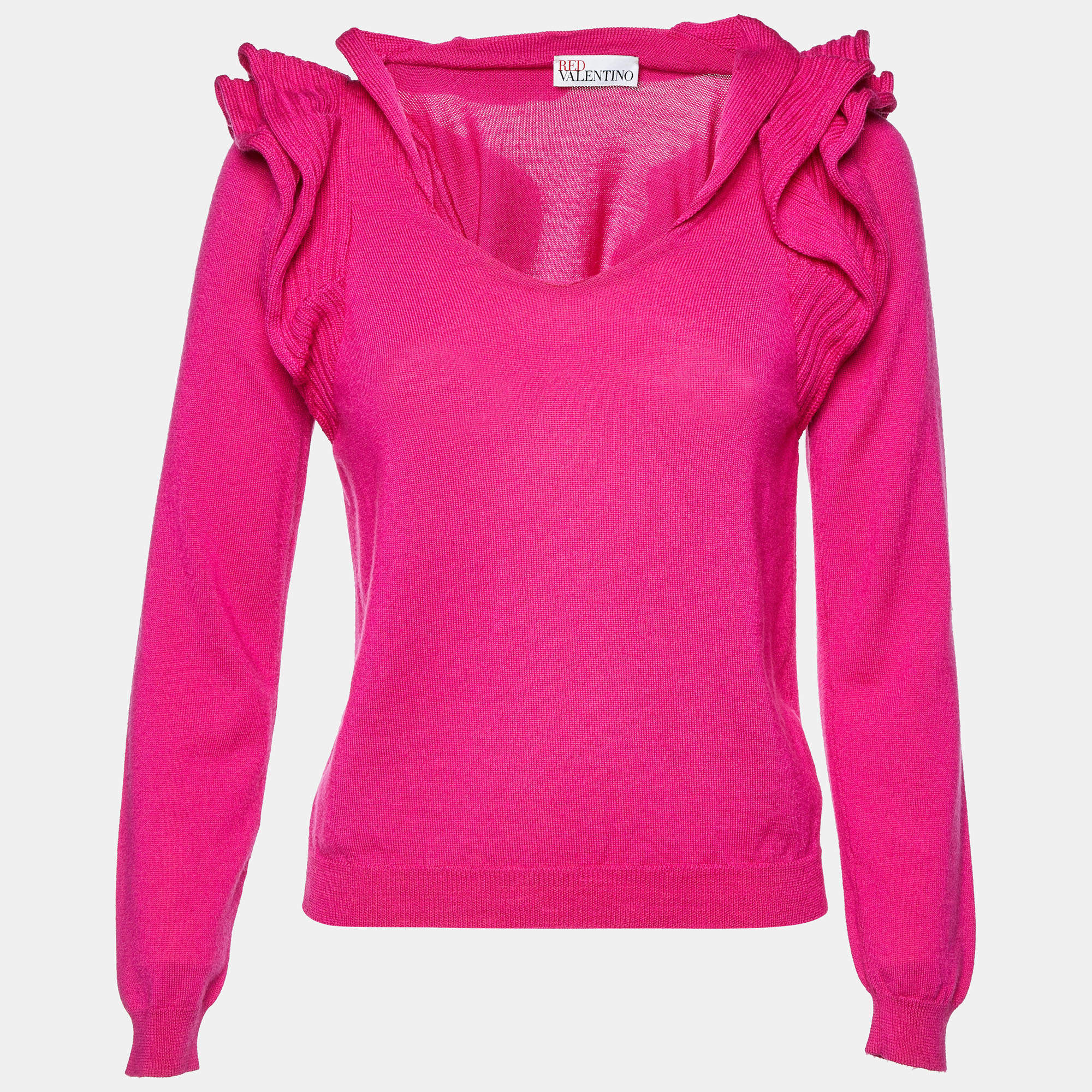 RED Valentino Pink Wool Knit Ruffled Sweater M