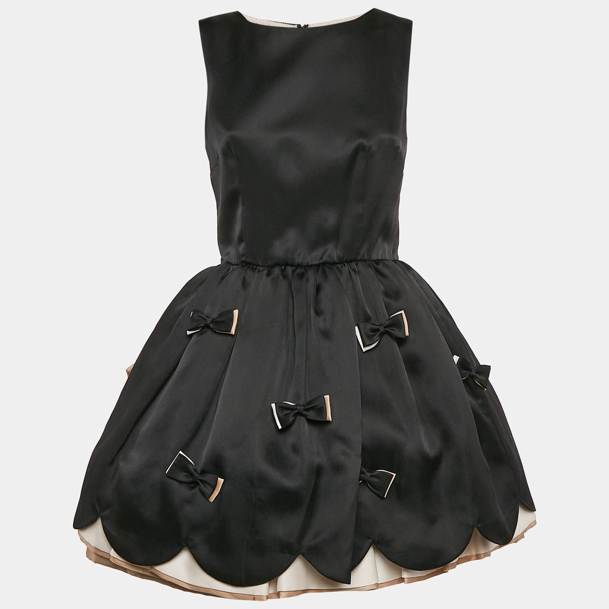 Pre Owned Red Valentino Black Silk Bow Detail Sleeveless Mini Dress S