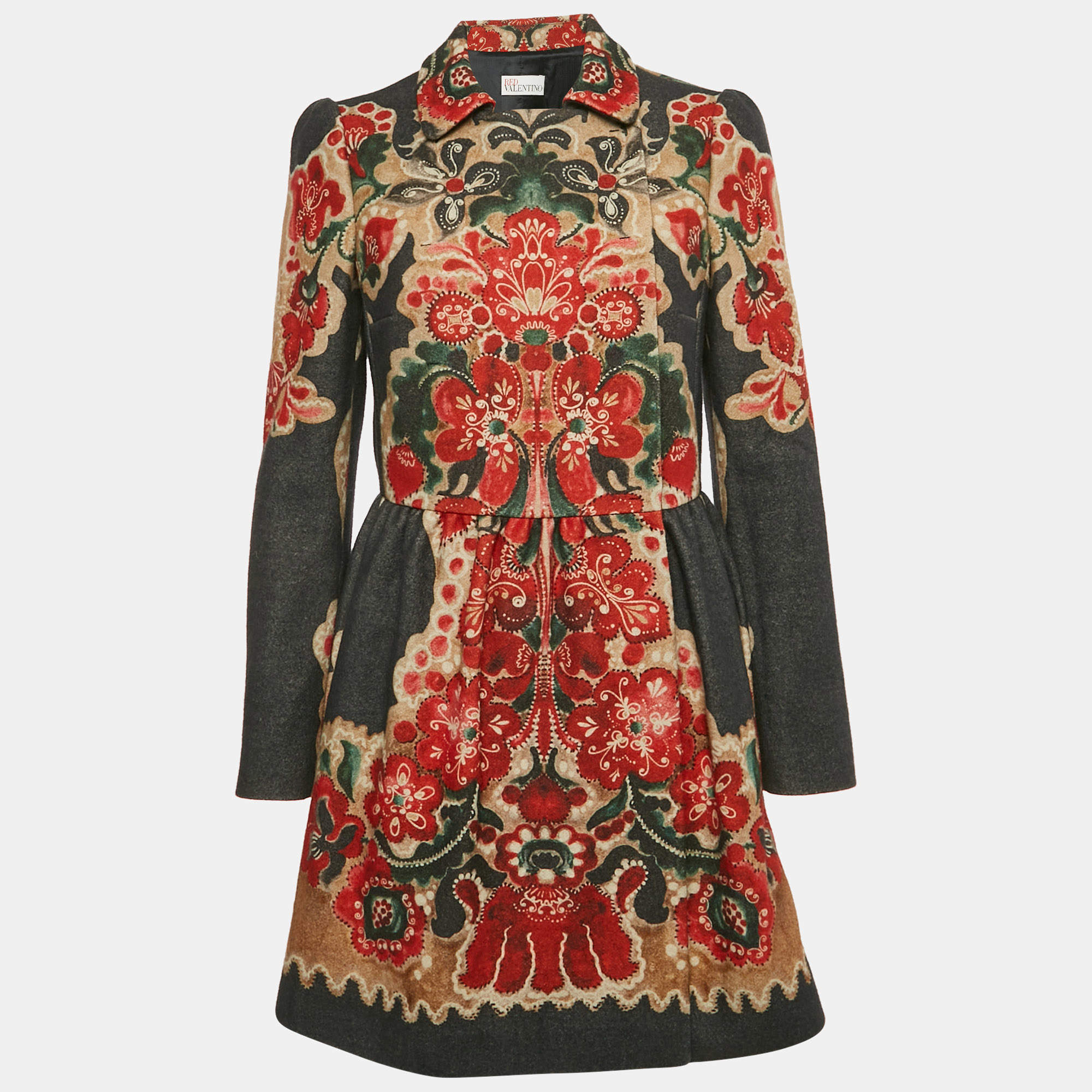 RED Valentino Multicolor Abstract Print Wool Button Front Mini Dress M