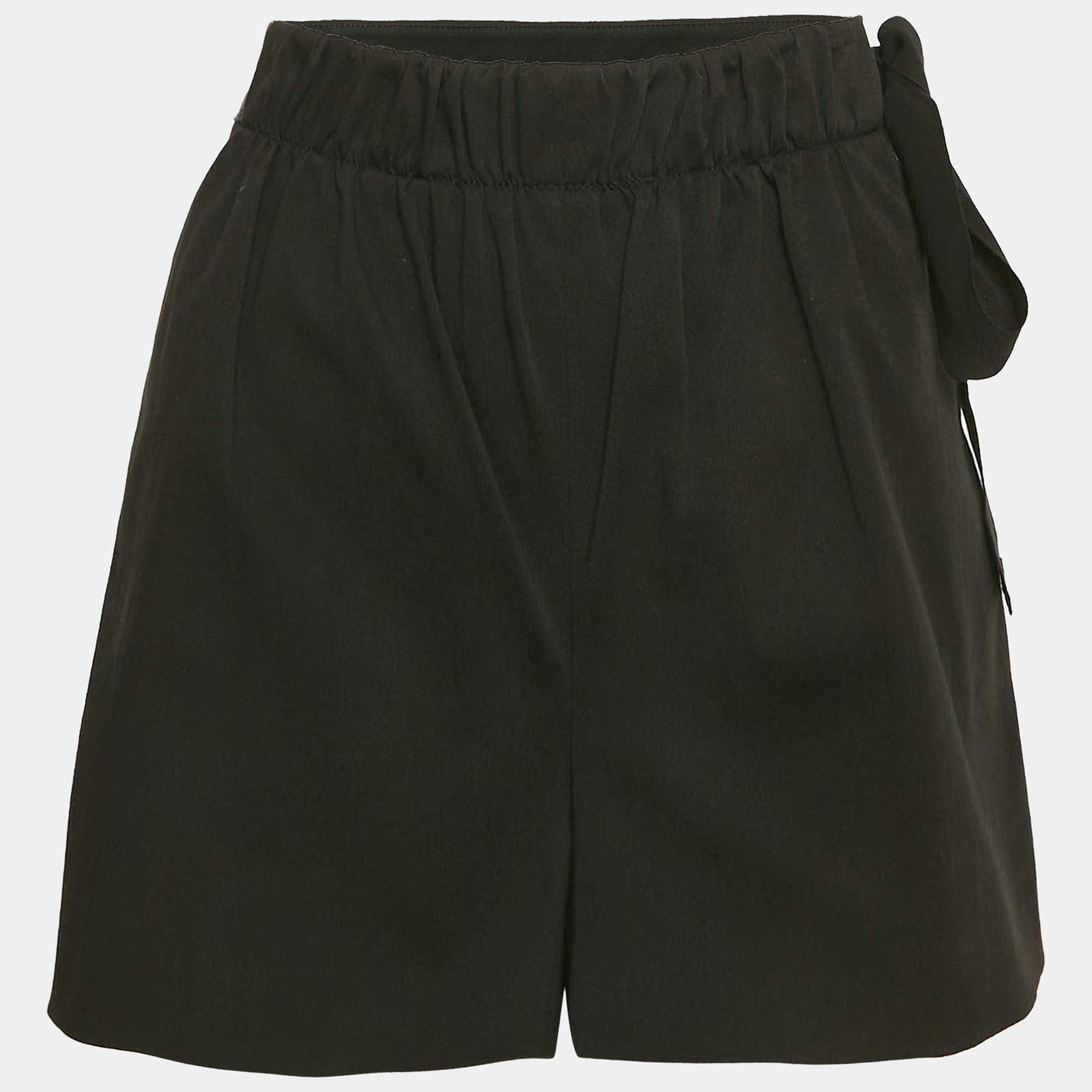 RED Valentino Black Cotton Tie-Up Waist Detail Shorts L