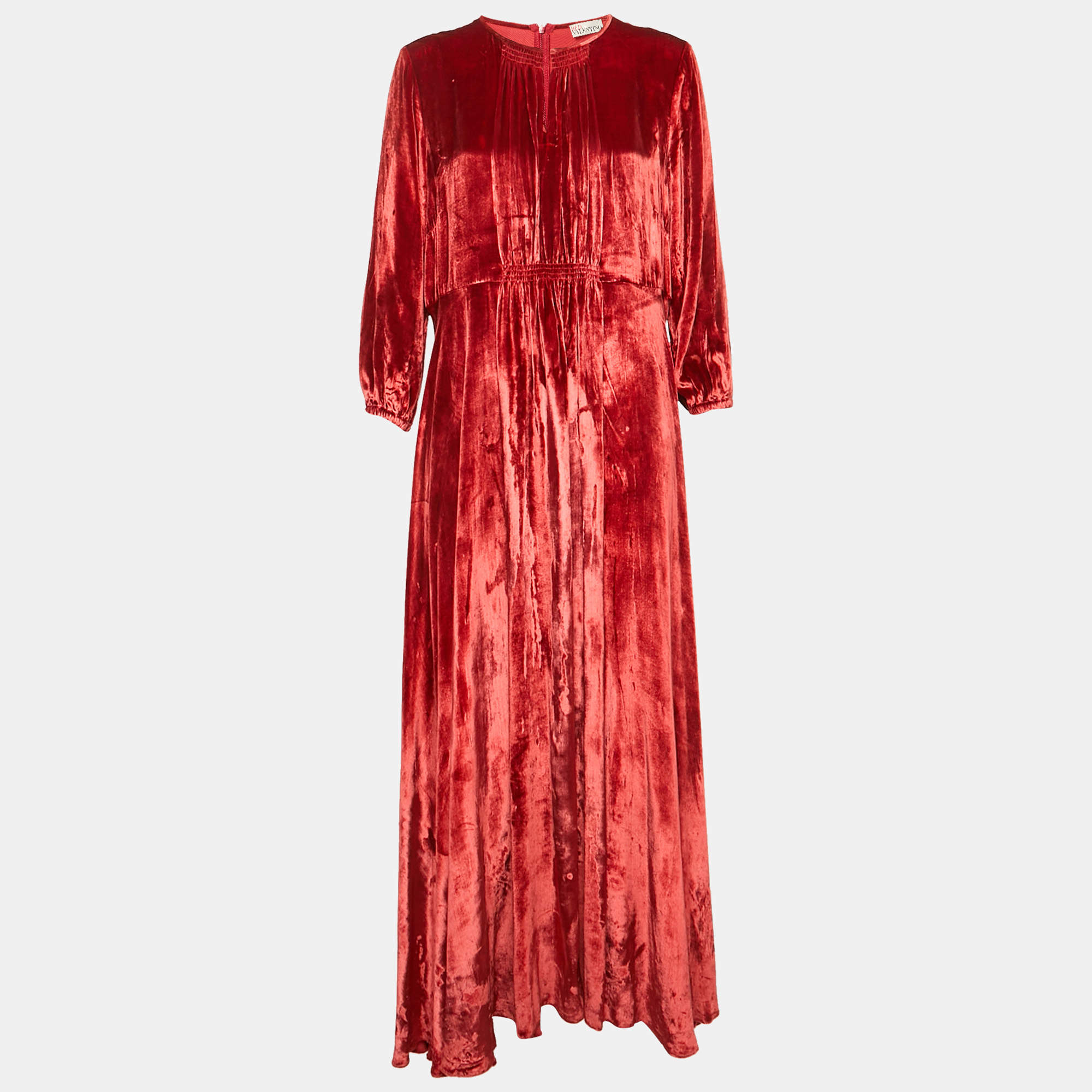 RED Valentino Red Velvet Shirring Detail Maxi Dress XL