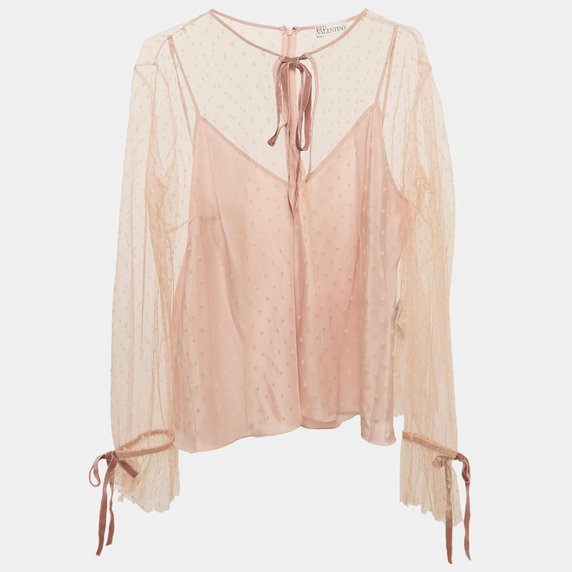 RED Valentino Pink Tulle Tie-Up Detail Blouse XL
