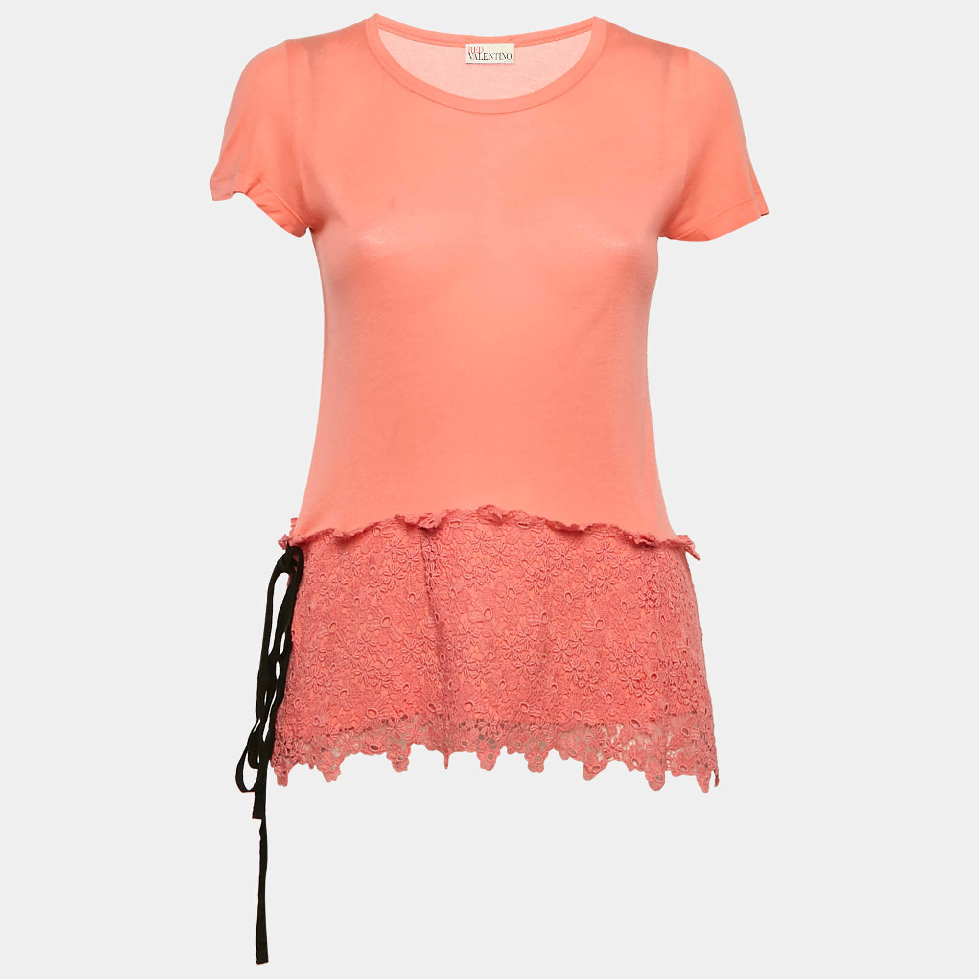 RED Valentino Pink Modal Knit Lace Detail Top M