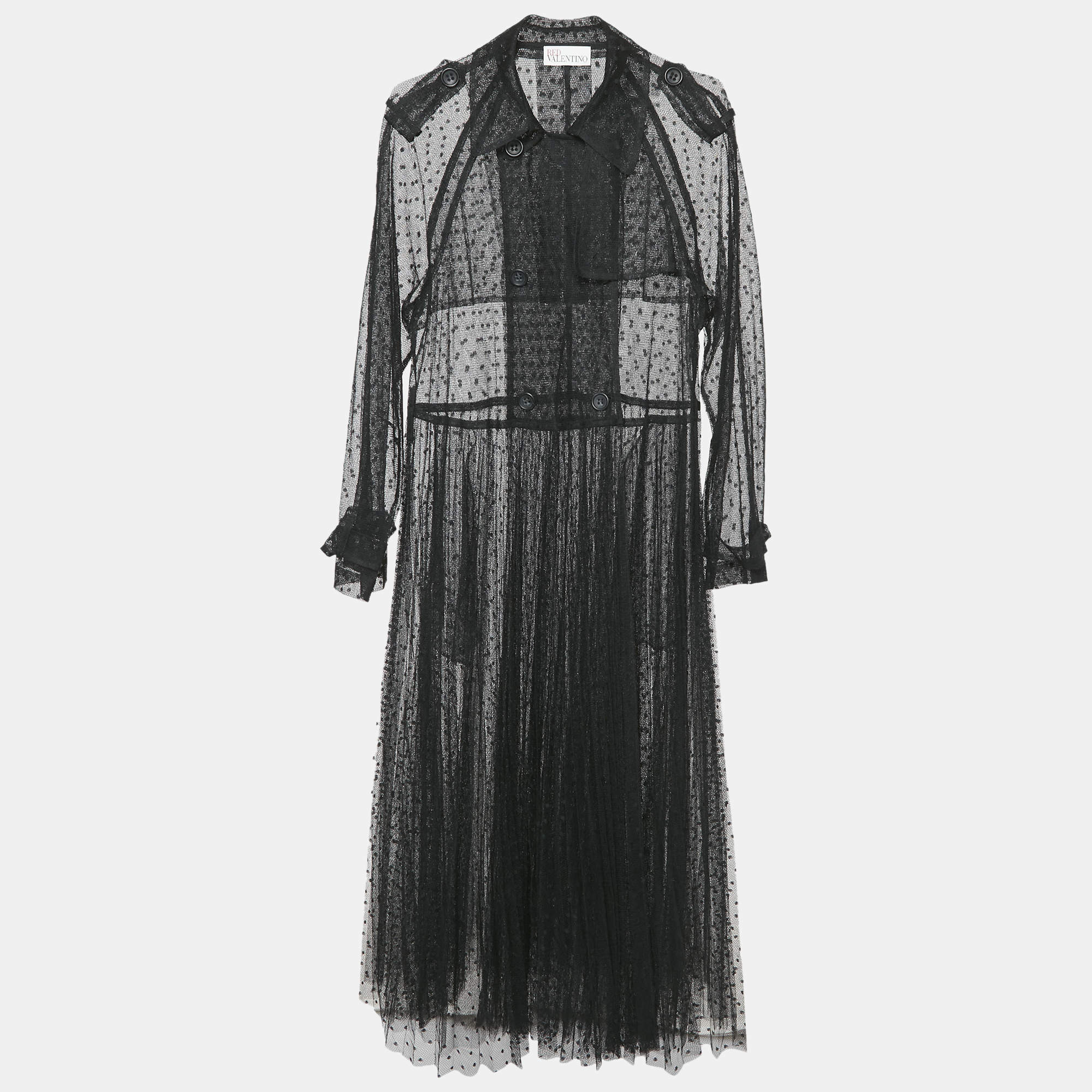 RED Valentino Black Tulle Double Breasted Sheer Coat M