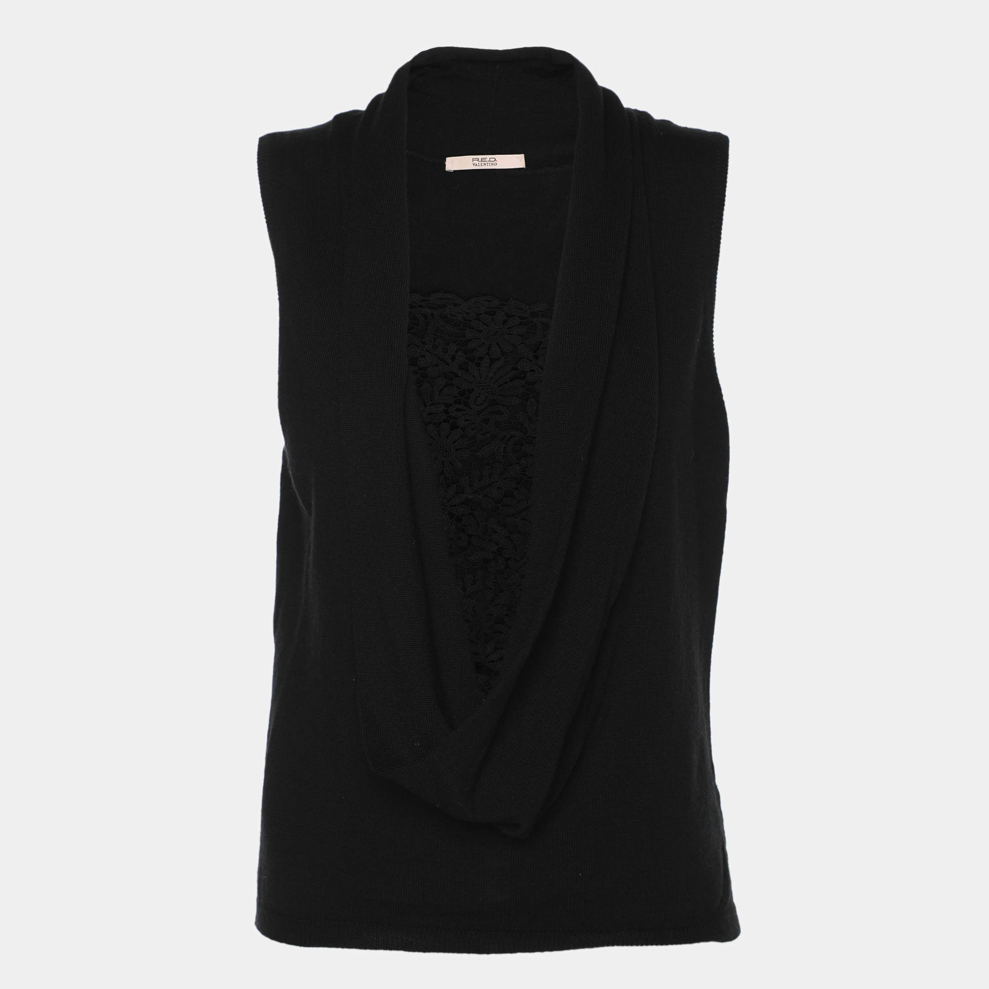 RED Valentino Black Cotton Knit Lace Top M