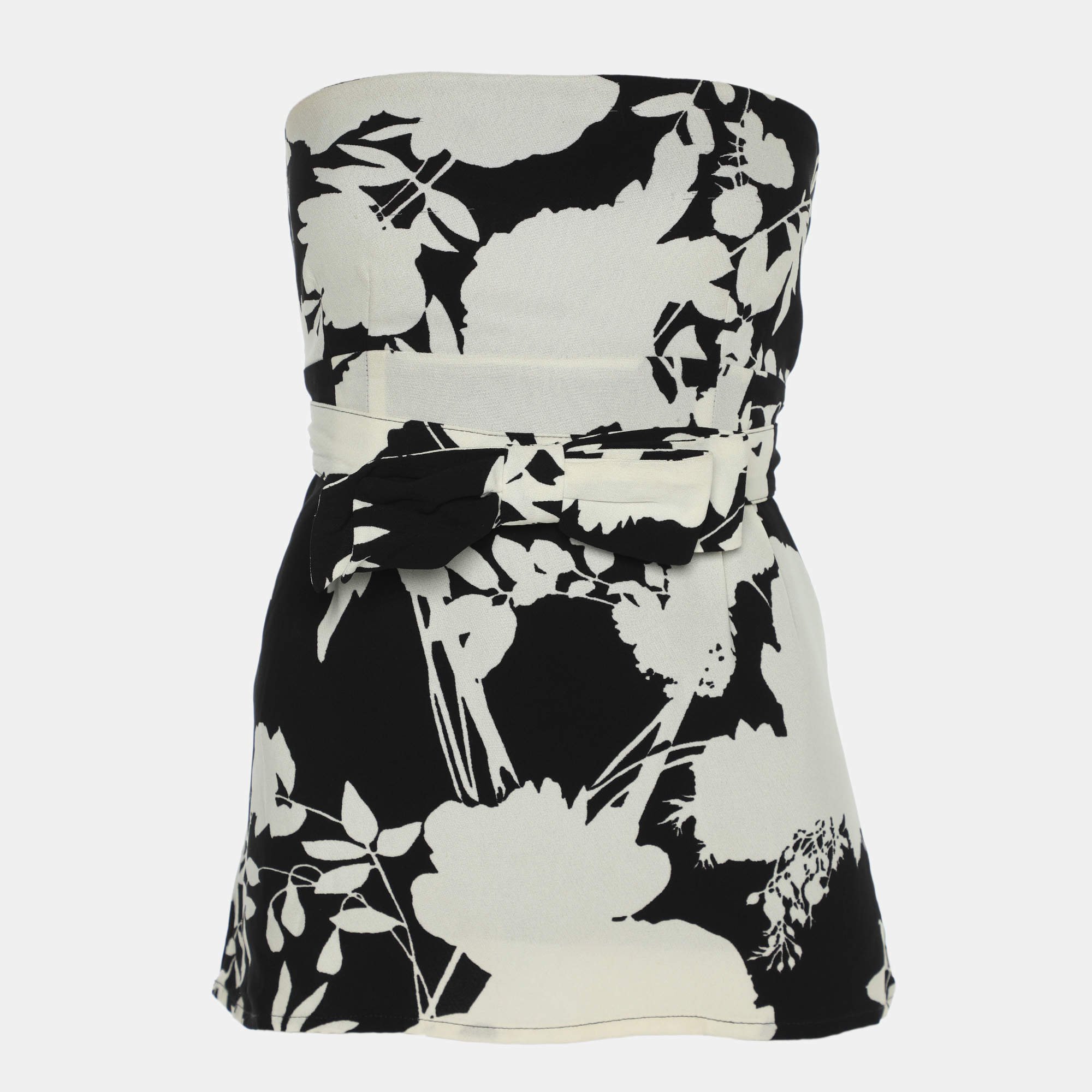 Red Valentino Black/White Floral Print Crepe Belted Blouse M