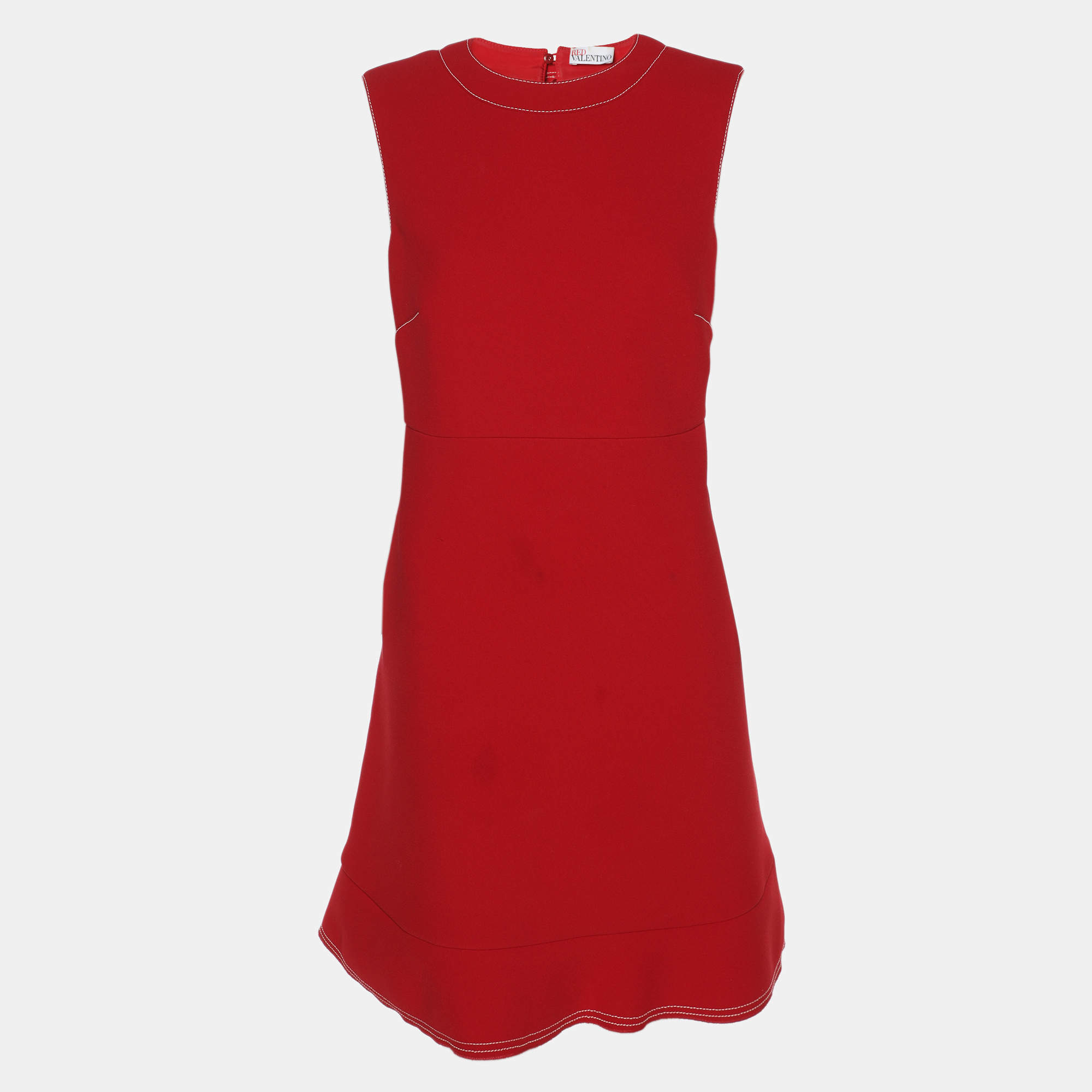 Pre Owned RED Valentino Red Crepe Bow Sleeveless Dress M