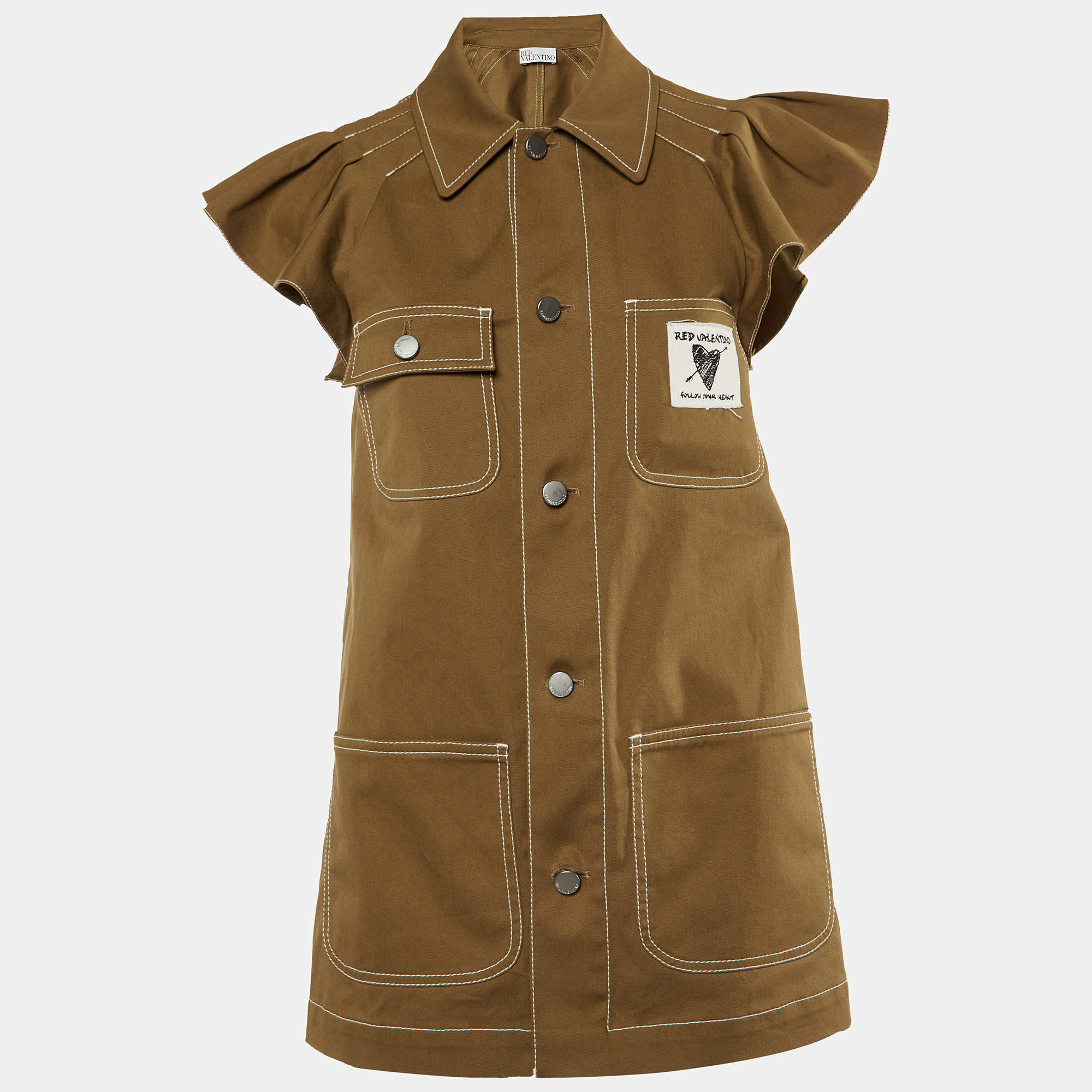 Pre Owned RED Valentino Khaki Cotton Button Front Shirt Jacket S