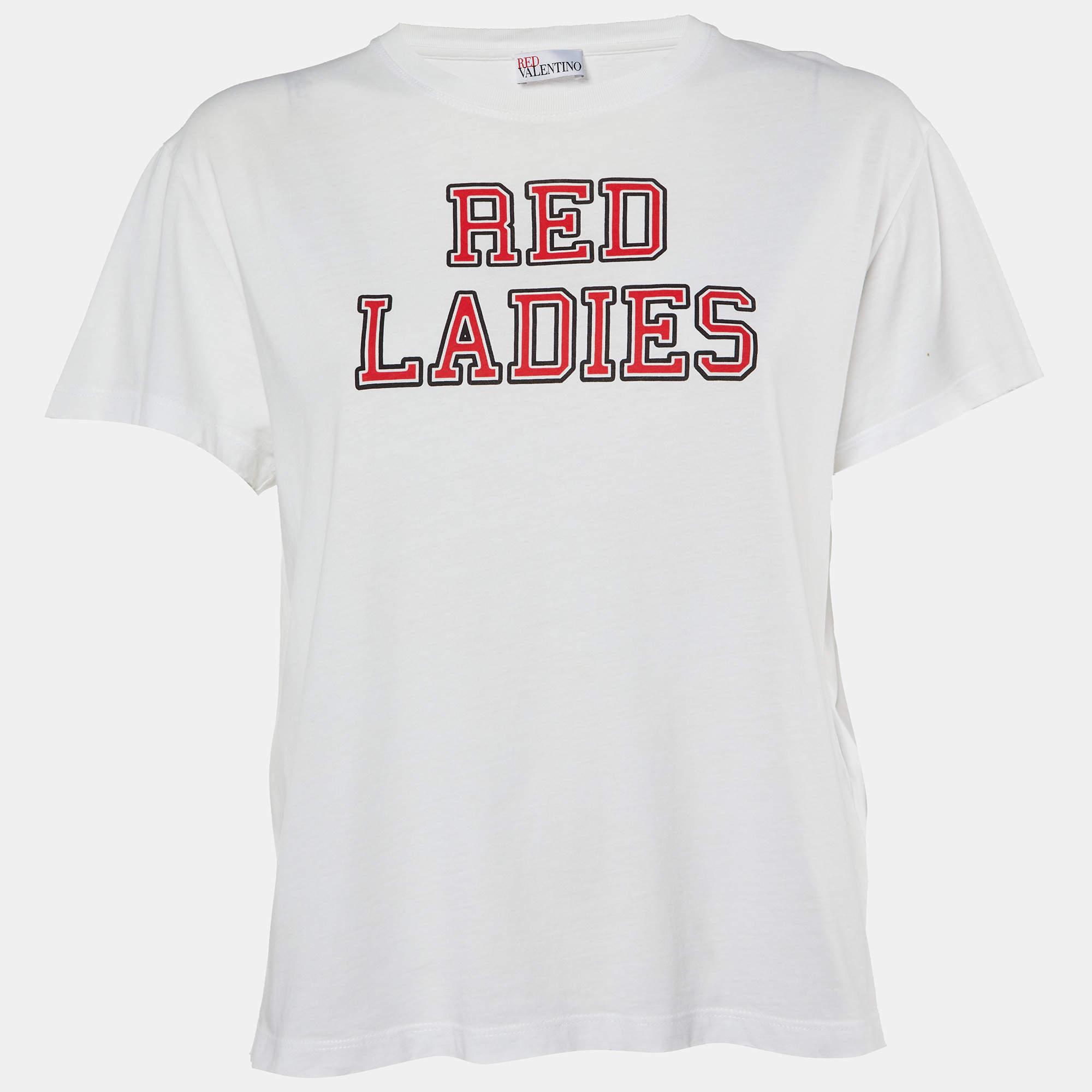 Pre Owned RED Valentino White Red Ladies Cotton Distressed T-Shirt S