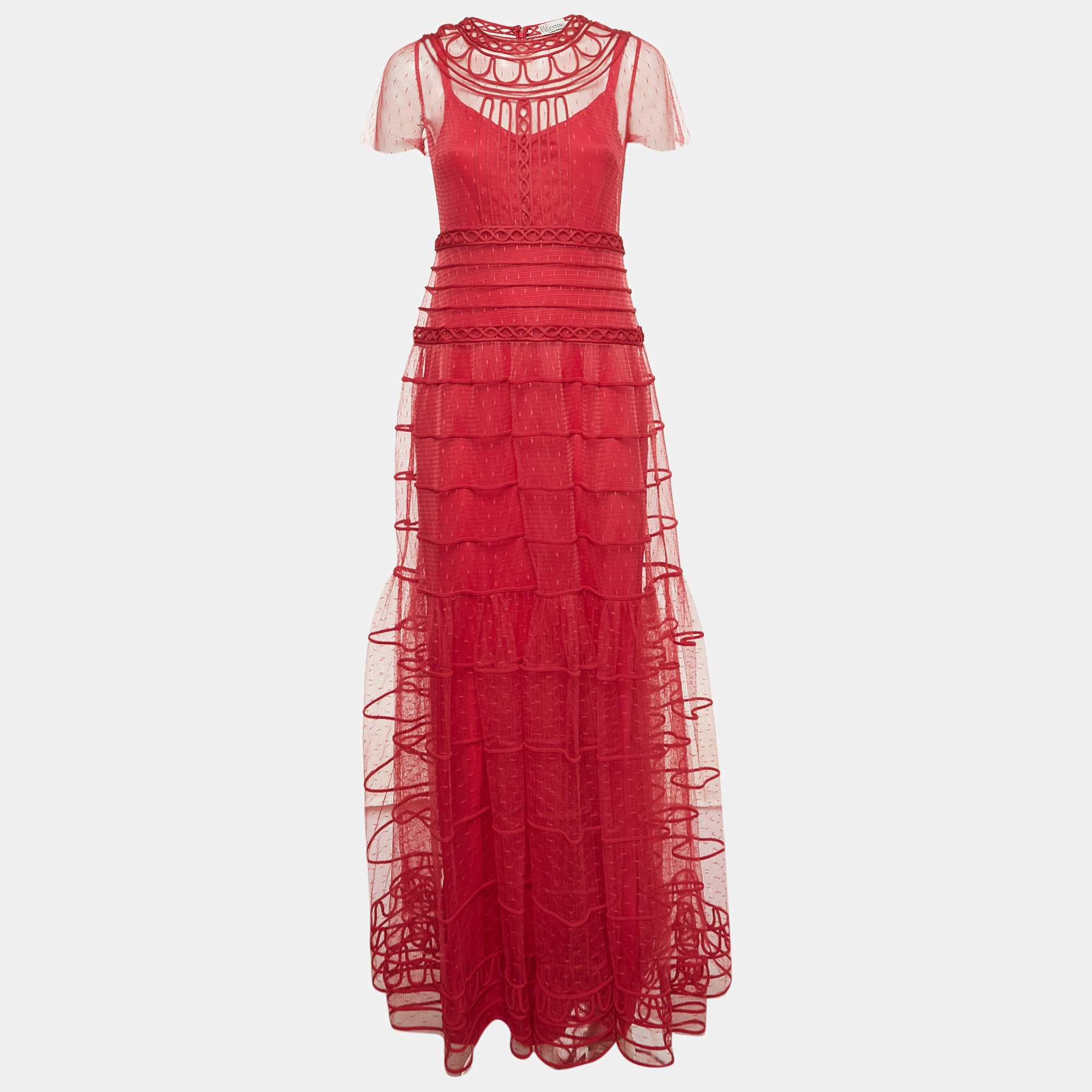 Pre Owned RED Valentino Pink Mesh Cord Detail Gown S